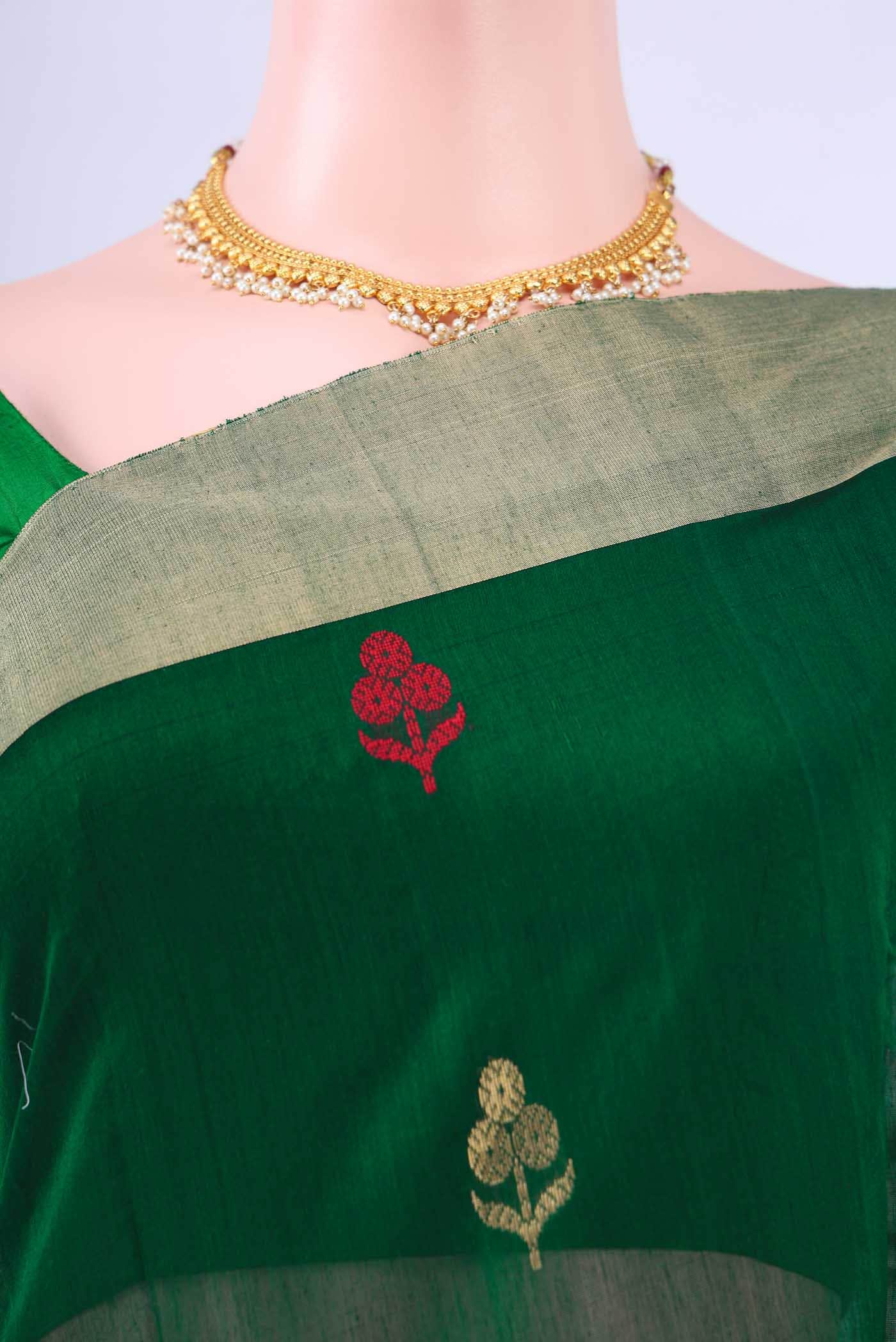 Bottle Green Chanderi Silk Saree - Image 3