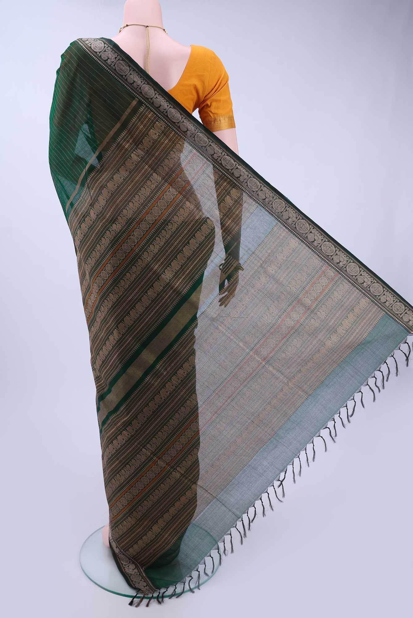 Bottle Green Coimbatore Cotton Saree - Image 3