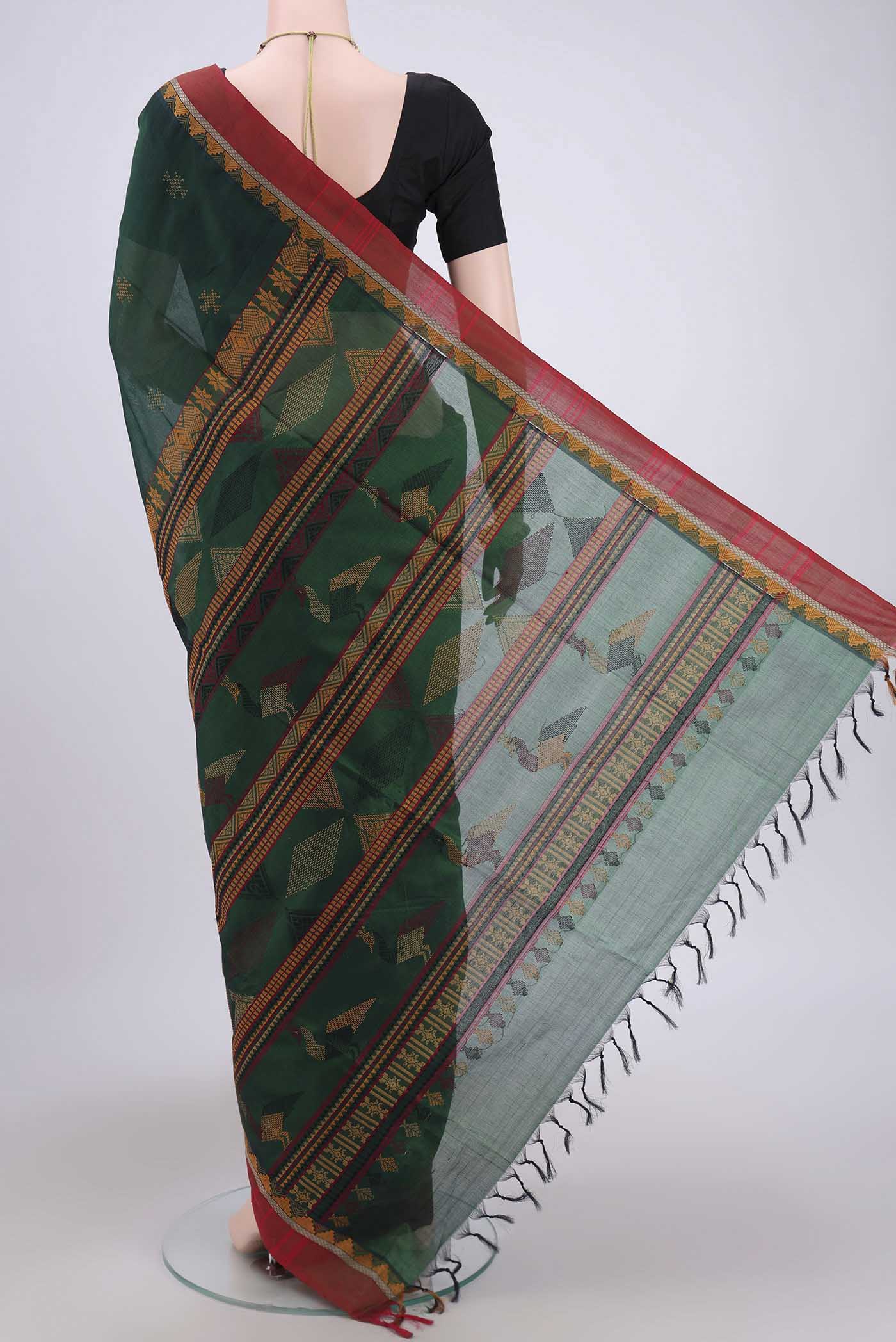 Bottle Green Coimbatore Silk Cotton Saree - Image 3