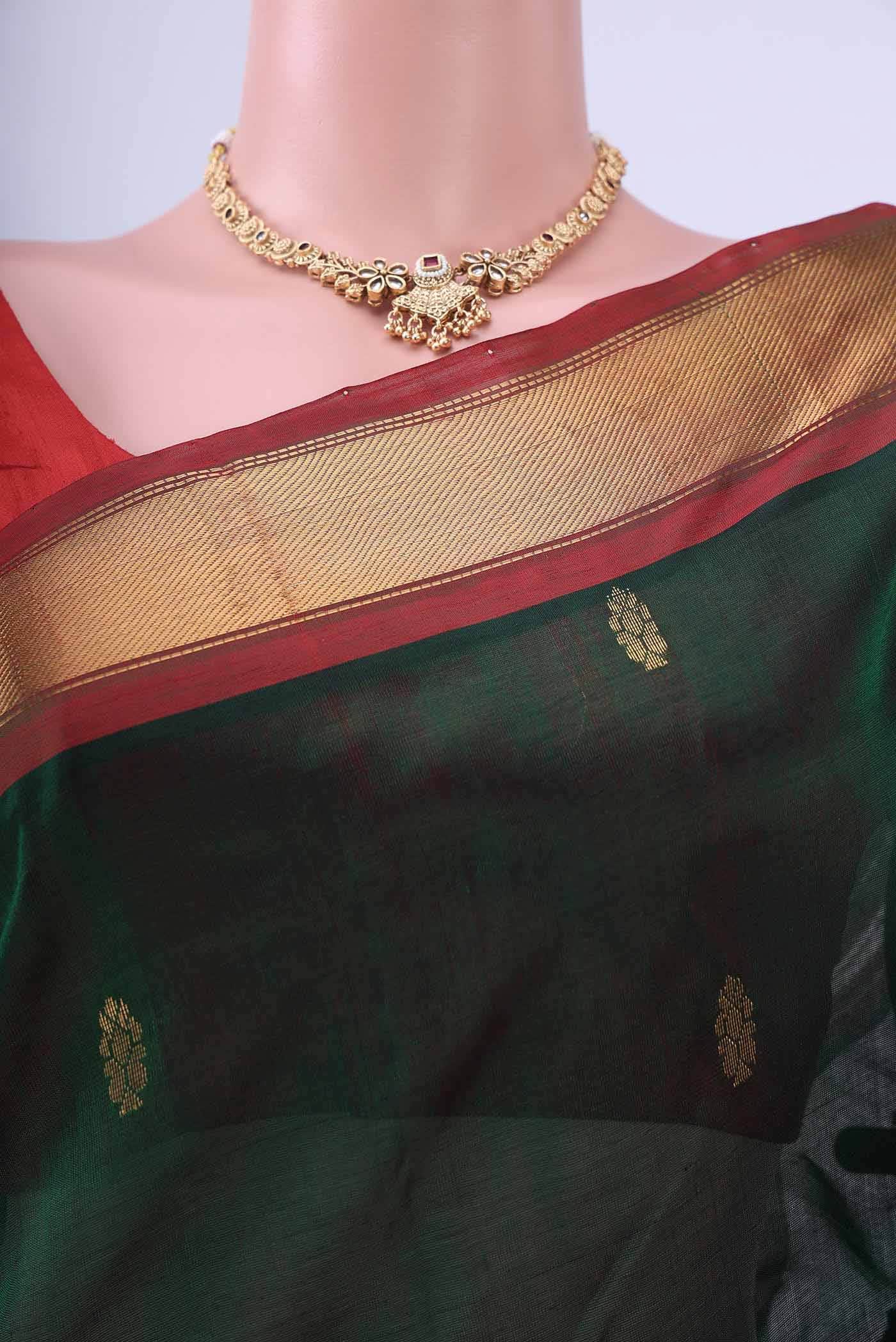 Bottle Green Coimbatore Silk Cotton Saree - Image 2