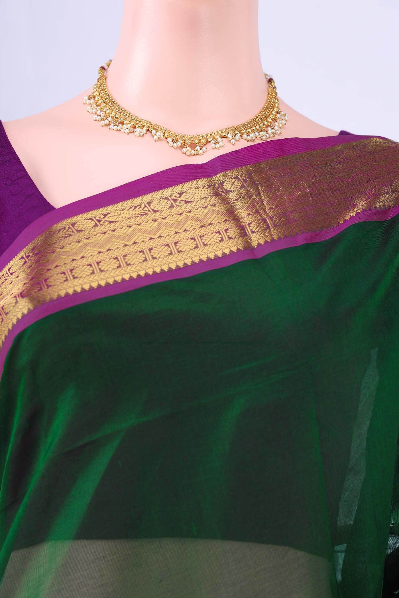 Bottle Green Coimbatore Silk Cotton Saree - Image 3