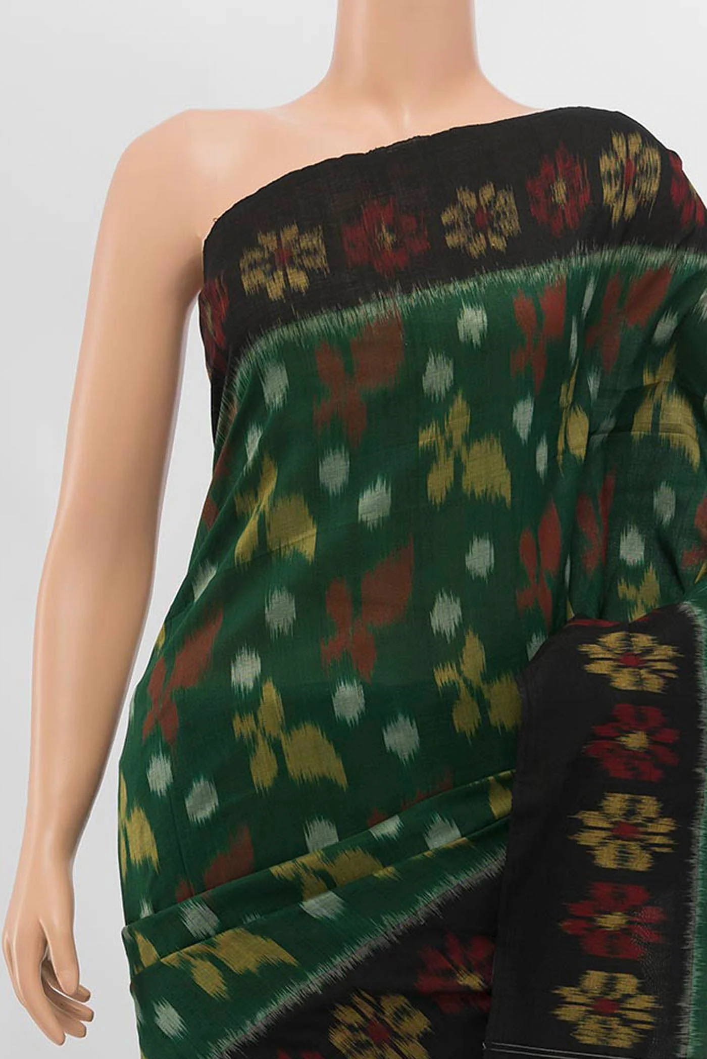 Bottle Green Cotton Saree - Image 2