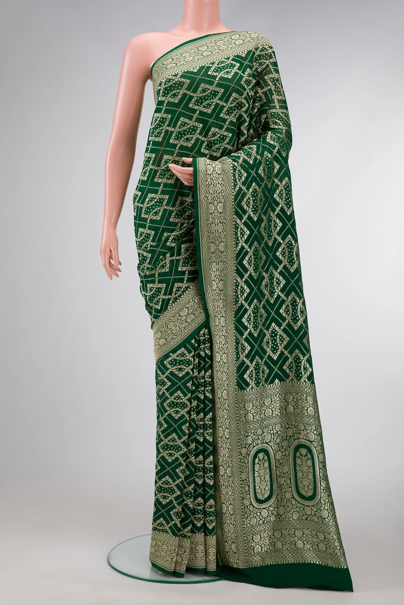 Bottle Green Banarasi Georgette Saree