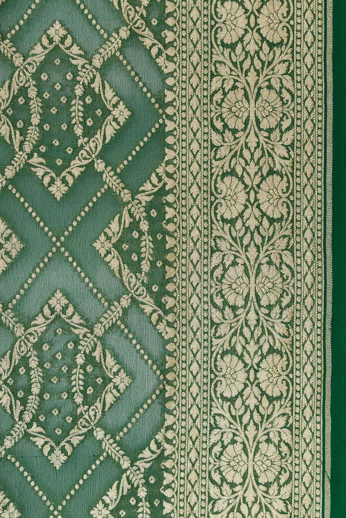 Bottle Green Banarasi Georgette Saree - Image 3