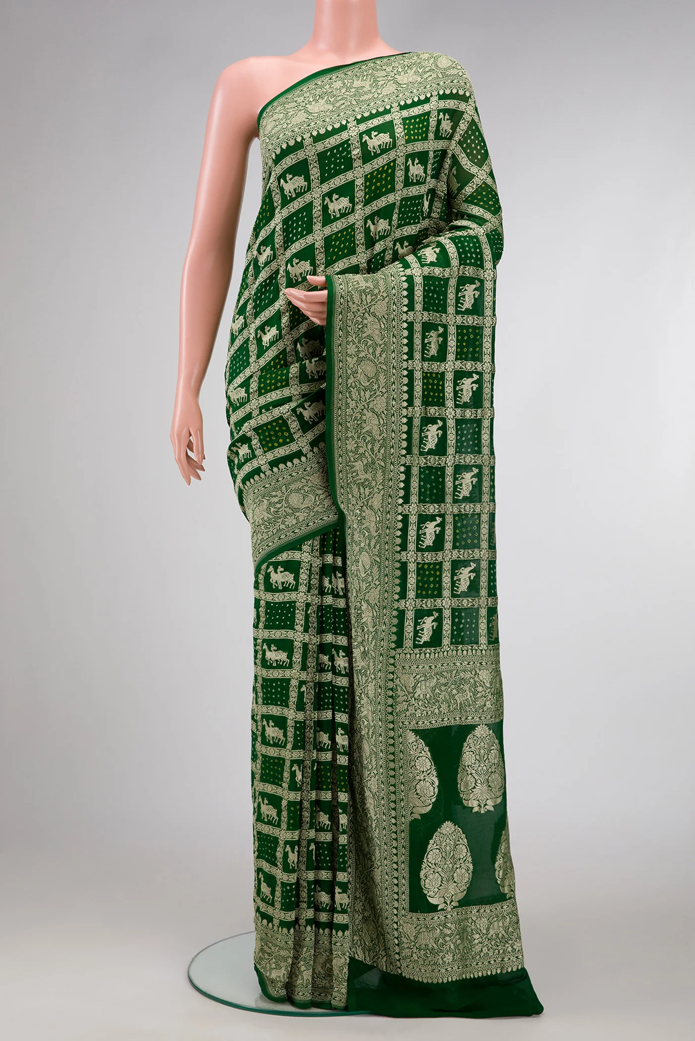 Bottle Green Banarasi Georgette Saree
