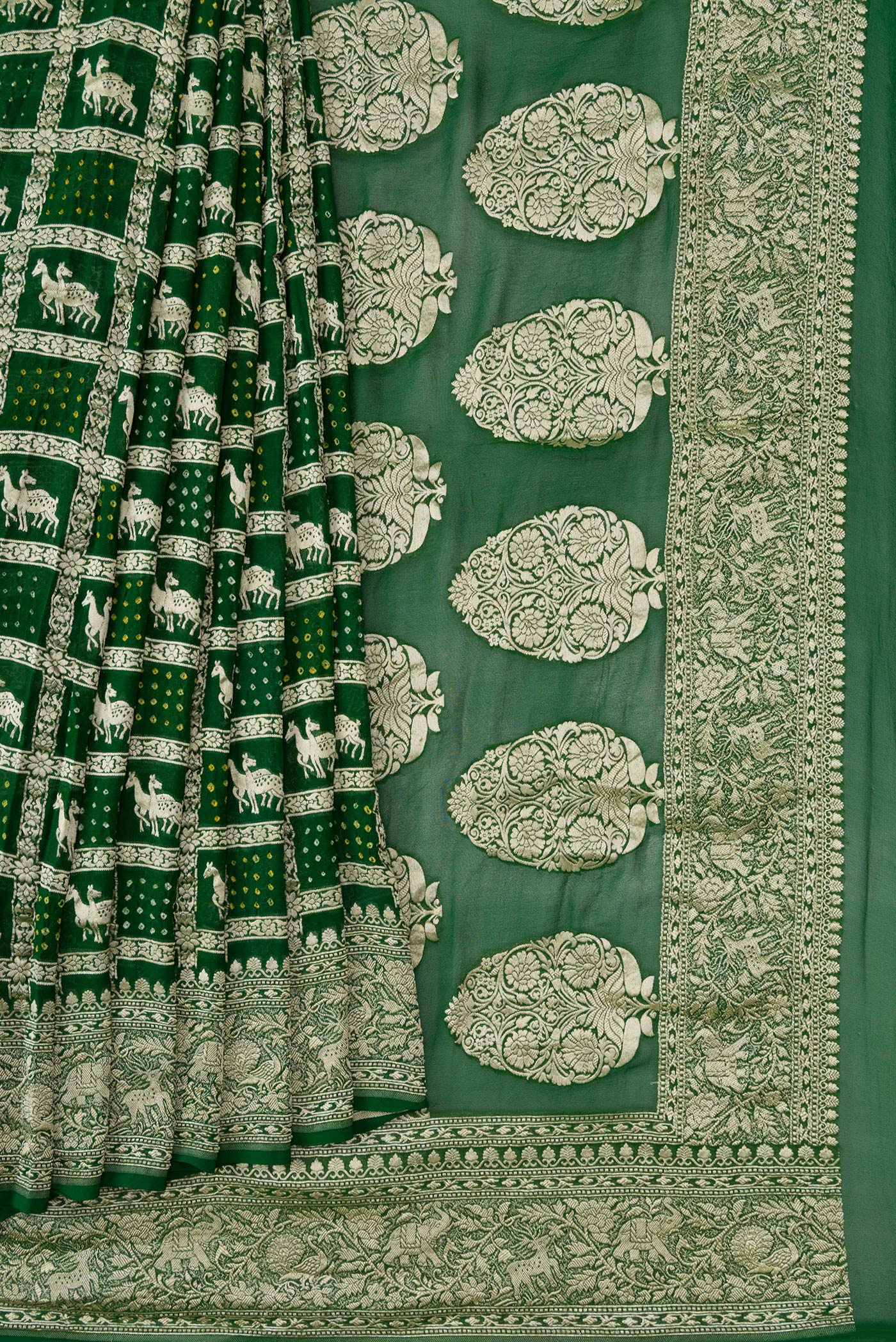 Bottle Green Banarasi Georgette Saree - Image 4