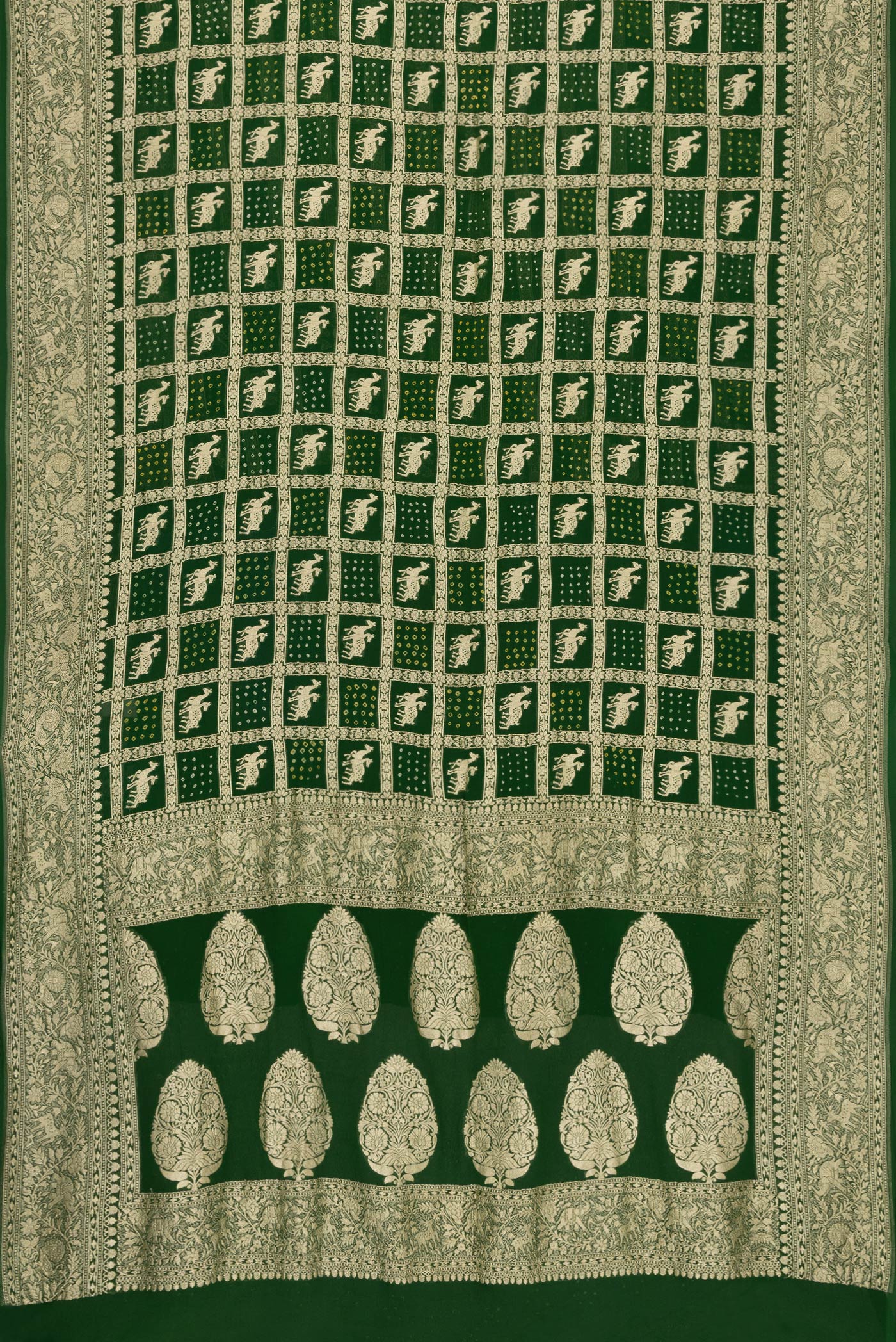 Bottle Green Banarasi Georgette Saree - Image 6