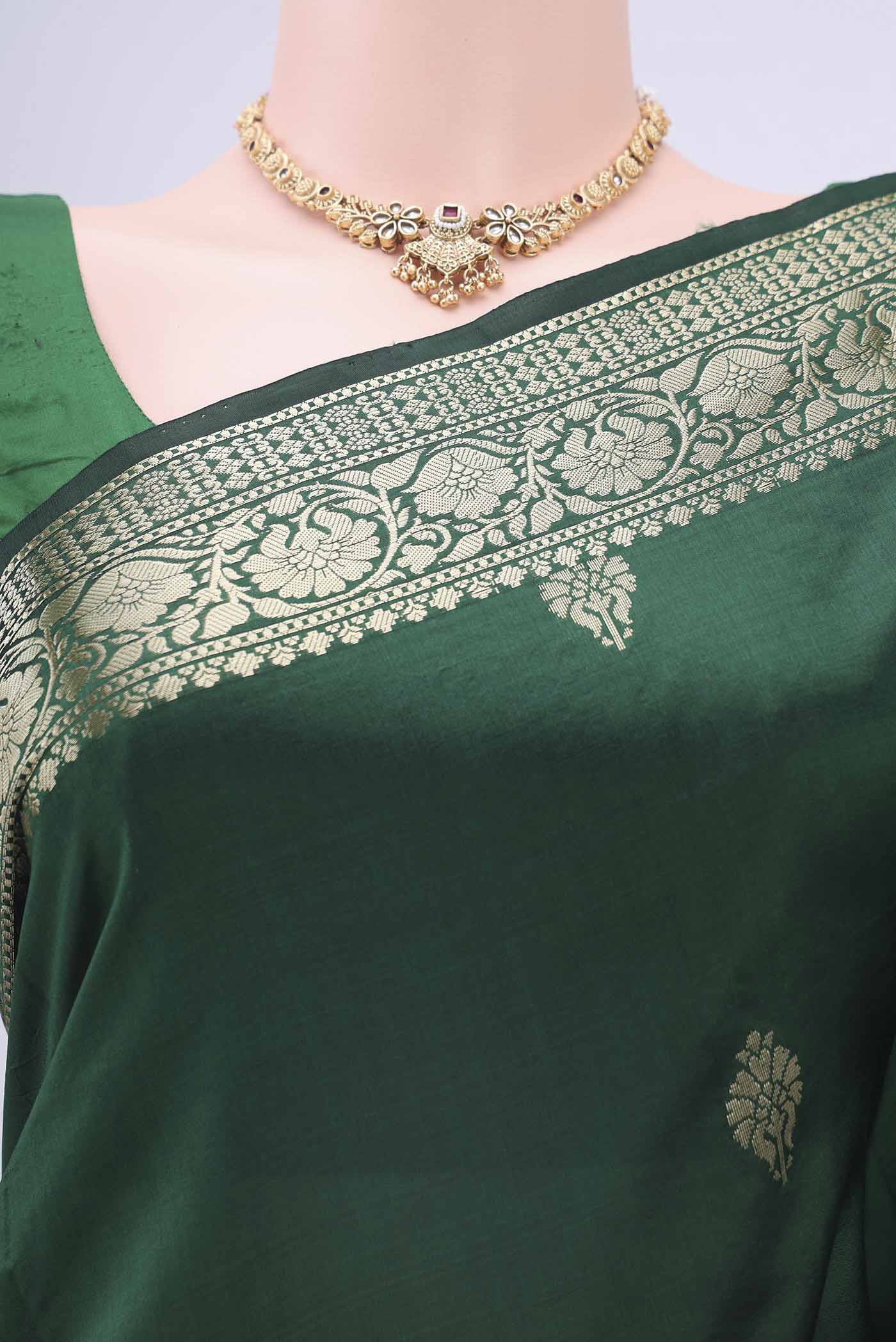 Bottle Green Dual Tone Banarasi Katan Silk Saree - Image 2