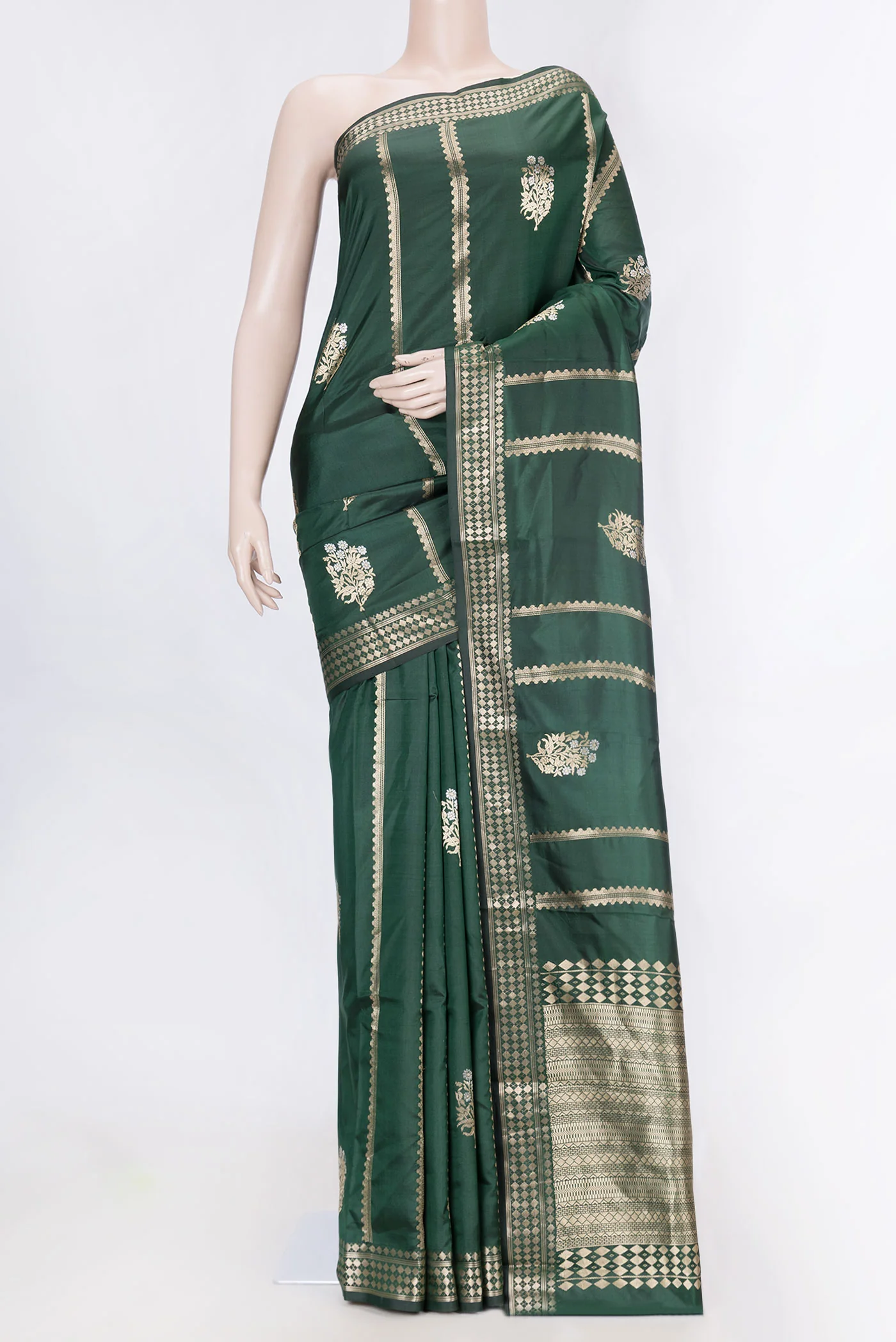 Bottle Green Dual Tone Banarasi Silk Saree