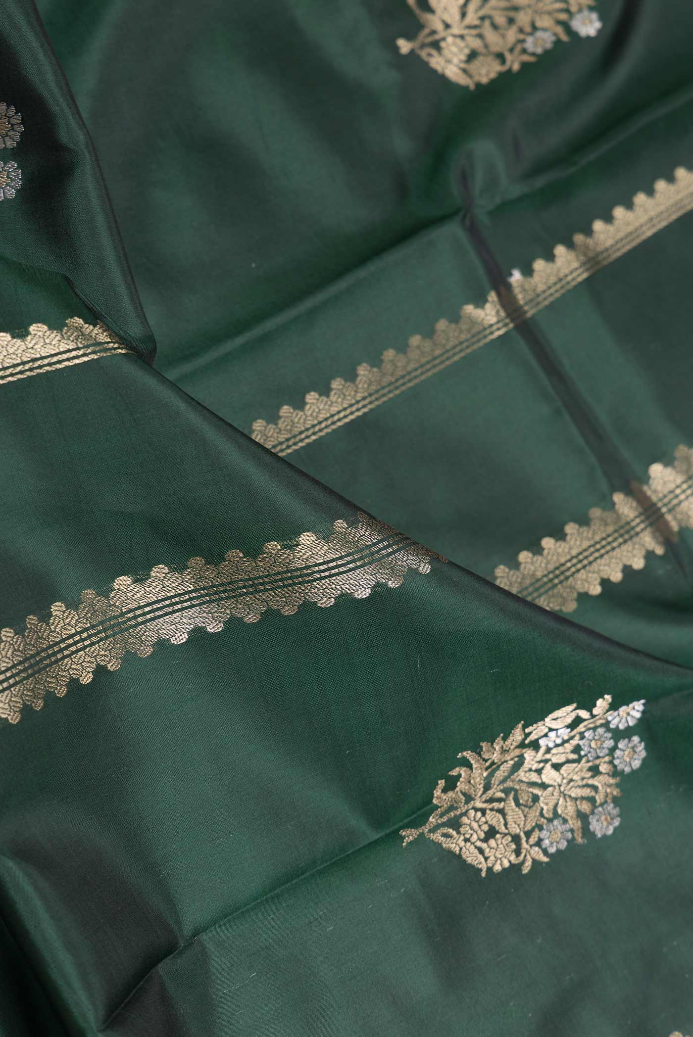 Bottle Green Dual Tone Banarasi Silk Saree - Image 2