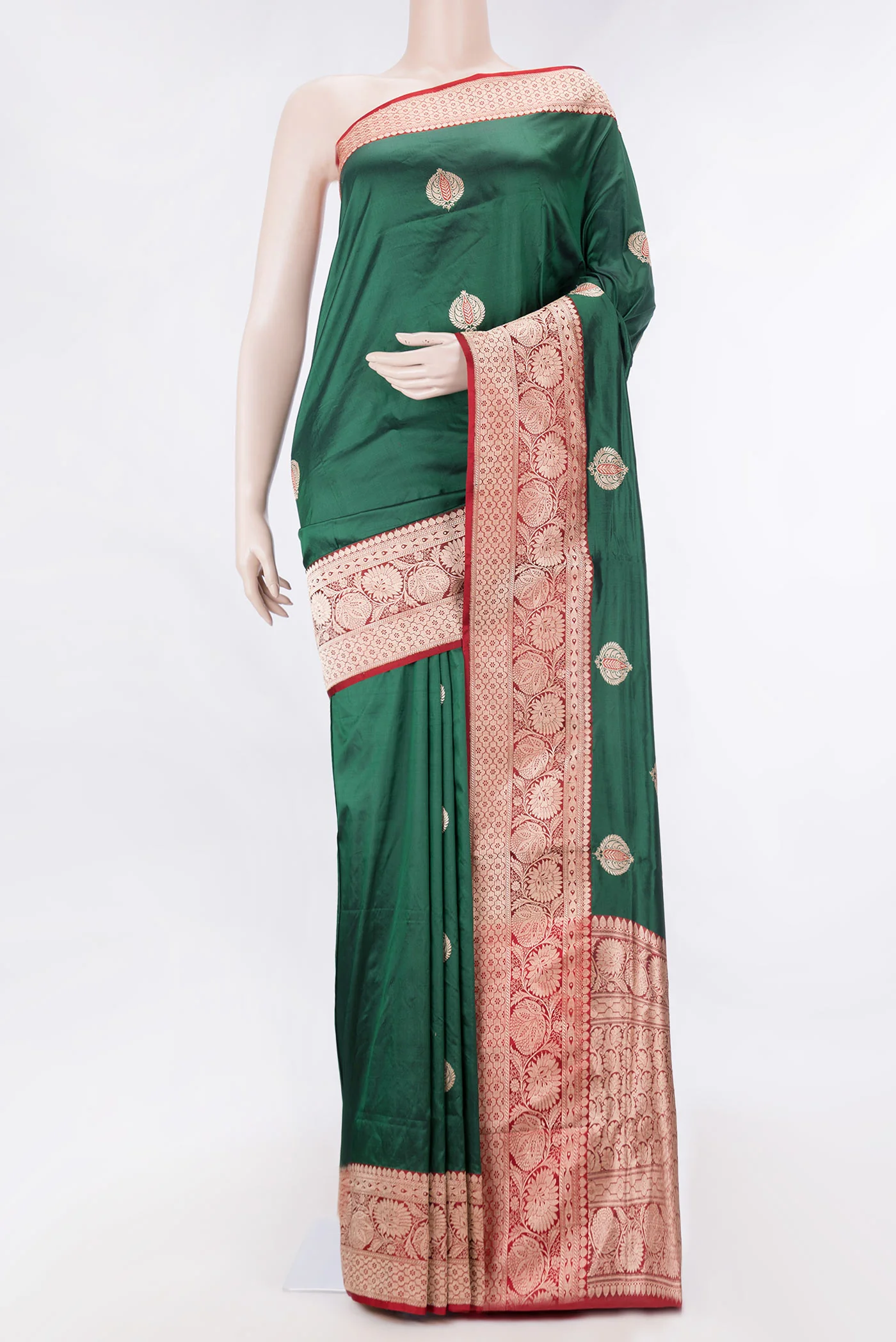 Bottle Green Dual Tone Banarasi Silk Saree