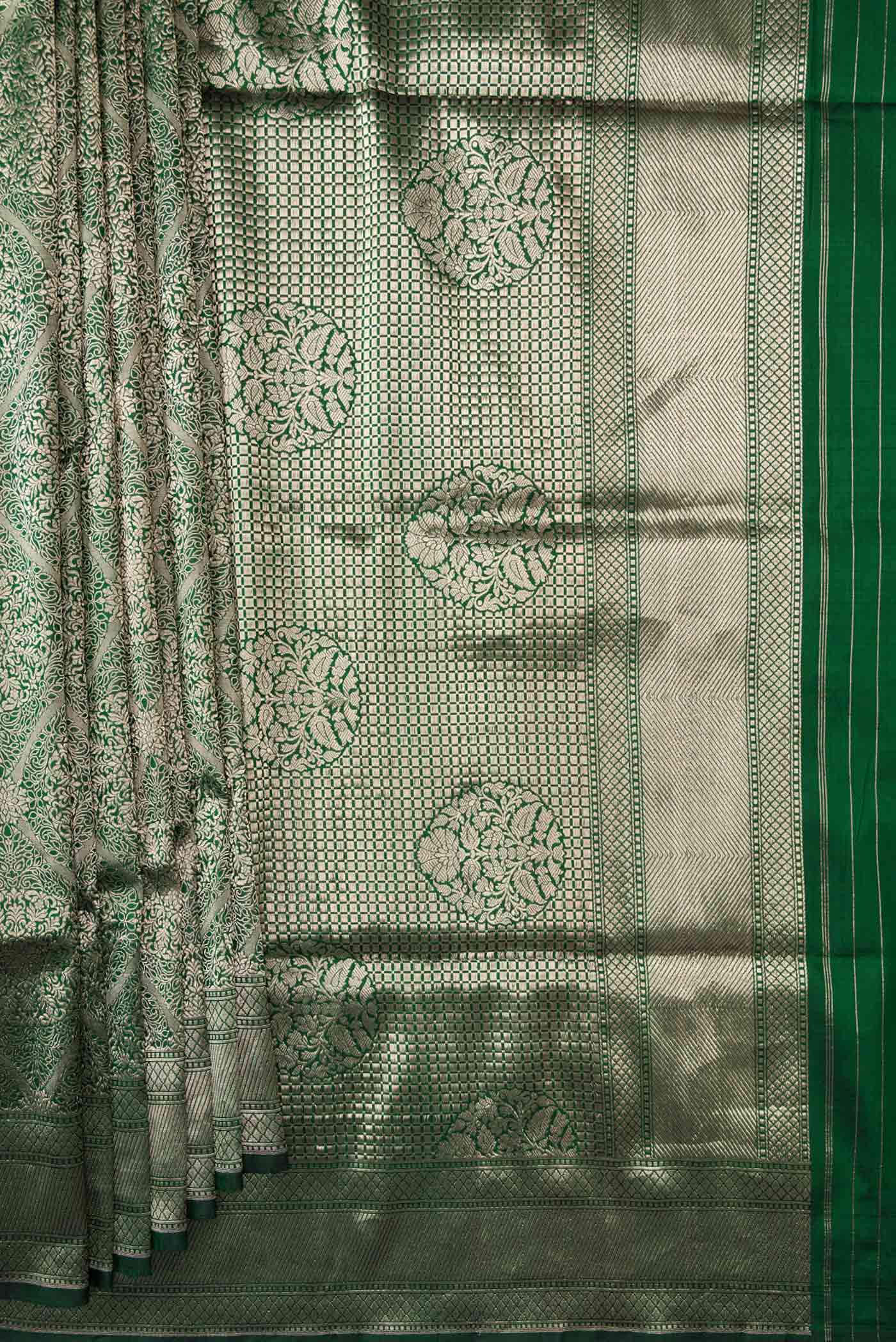 Bottle Green Banarasi Silk Saree - Image 4