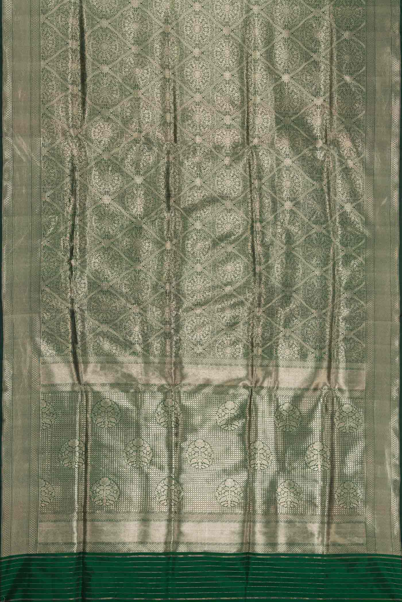 Bottle Green Banarasi Silk Saree - Image 6