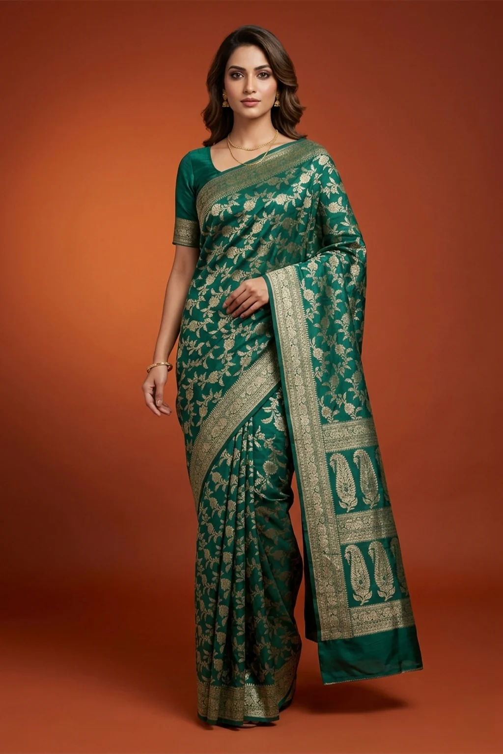 Bottle Green Banarasi Tussar Silk Saree