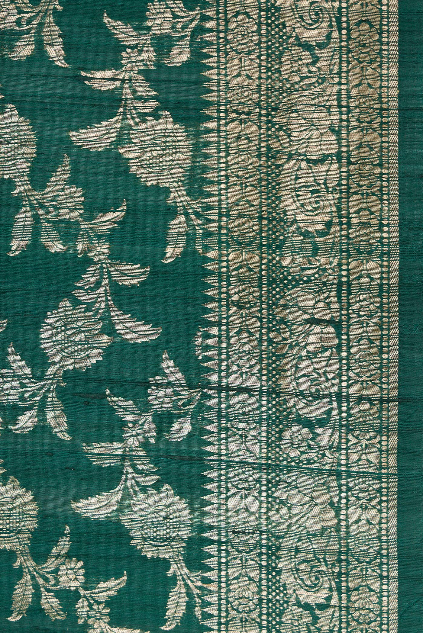 Bottle Green Banarasi Tussar Silk Saree - Image 4