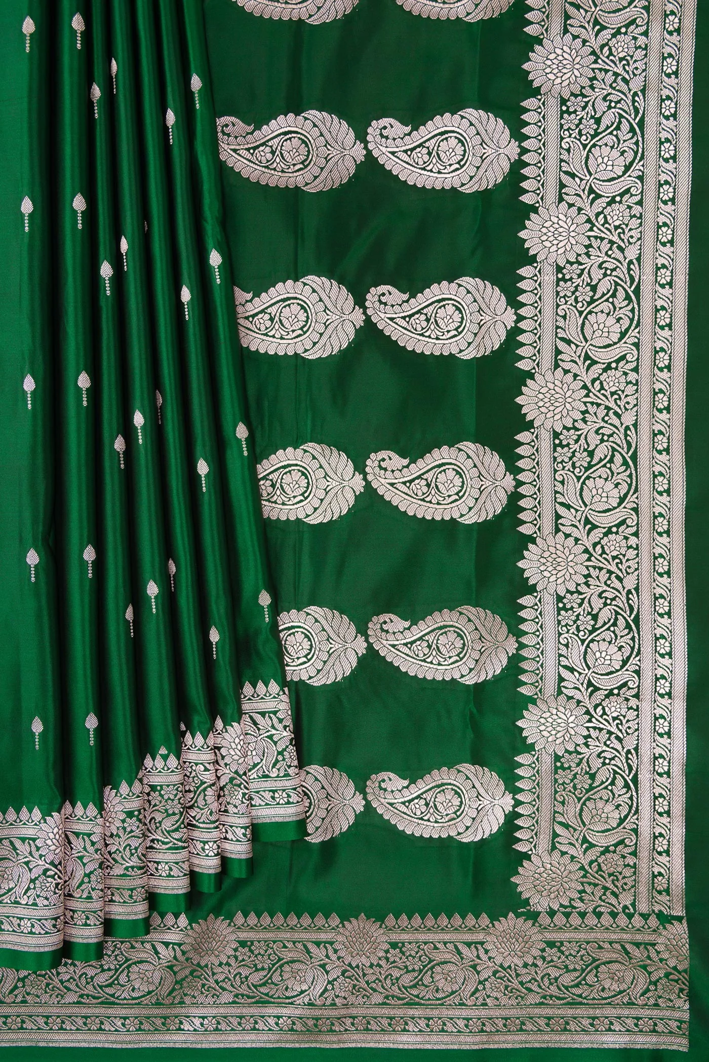 Bottle Green Blended Banarasi Silk Saree - Image 4