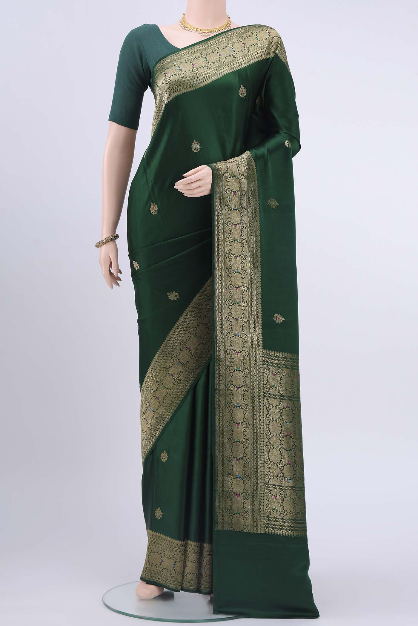 Bottle Green Dual Tone Banarasi Silk Saree