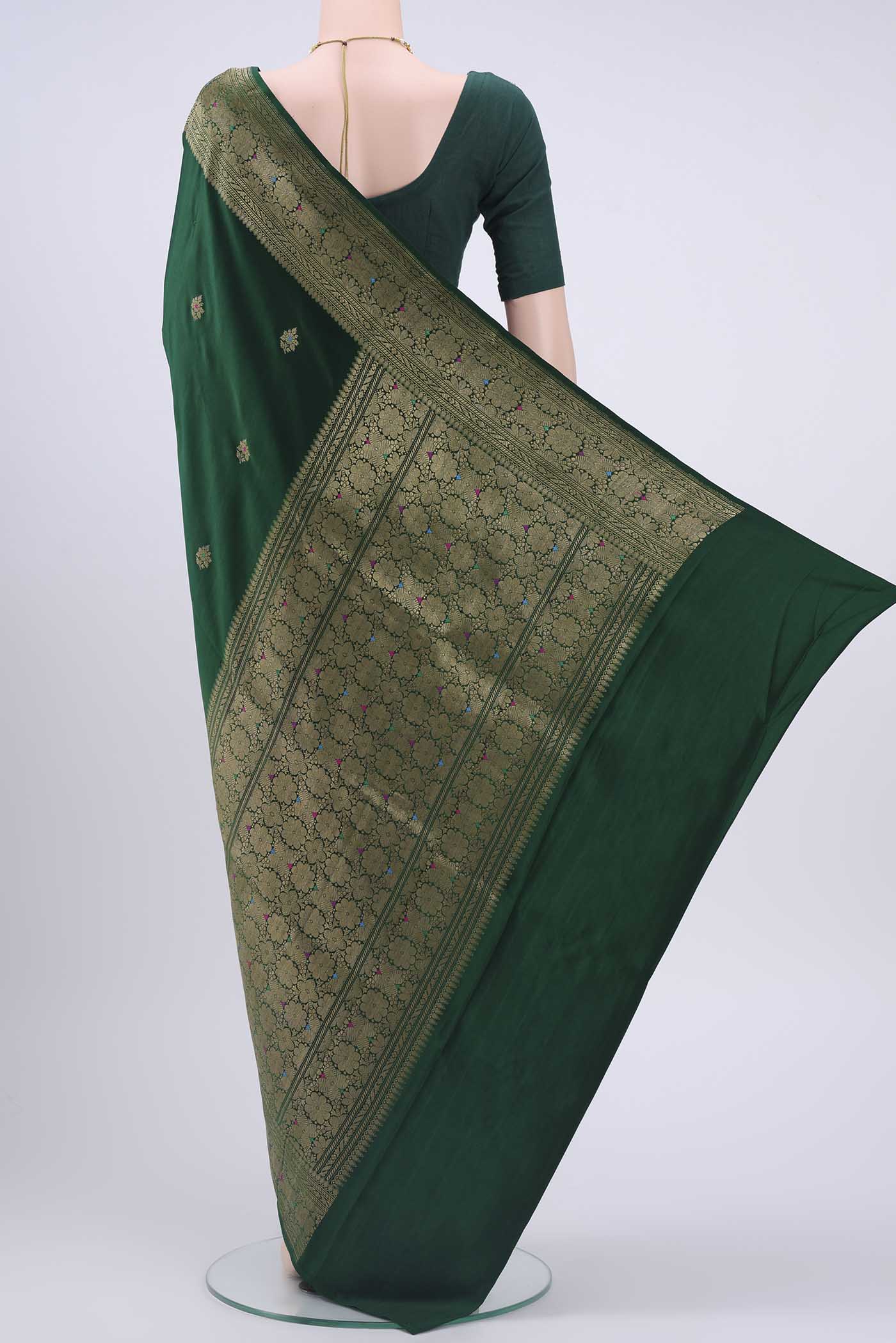 Bottle Green Dual Tone Banarasi Silk Saree - Image 3