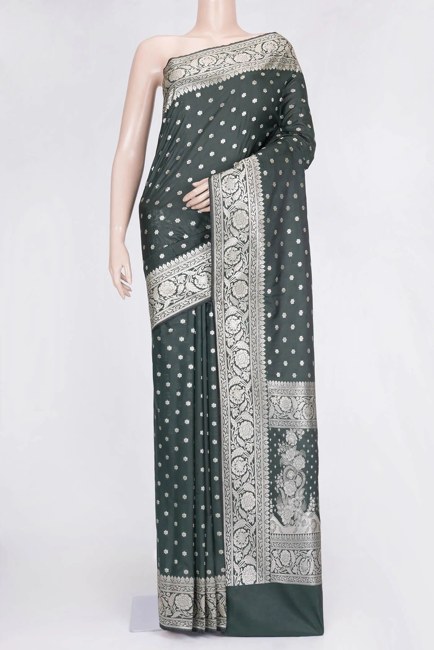 Bottle Green Blended Banarasi Silk Saree