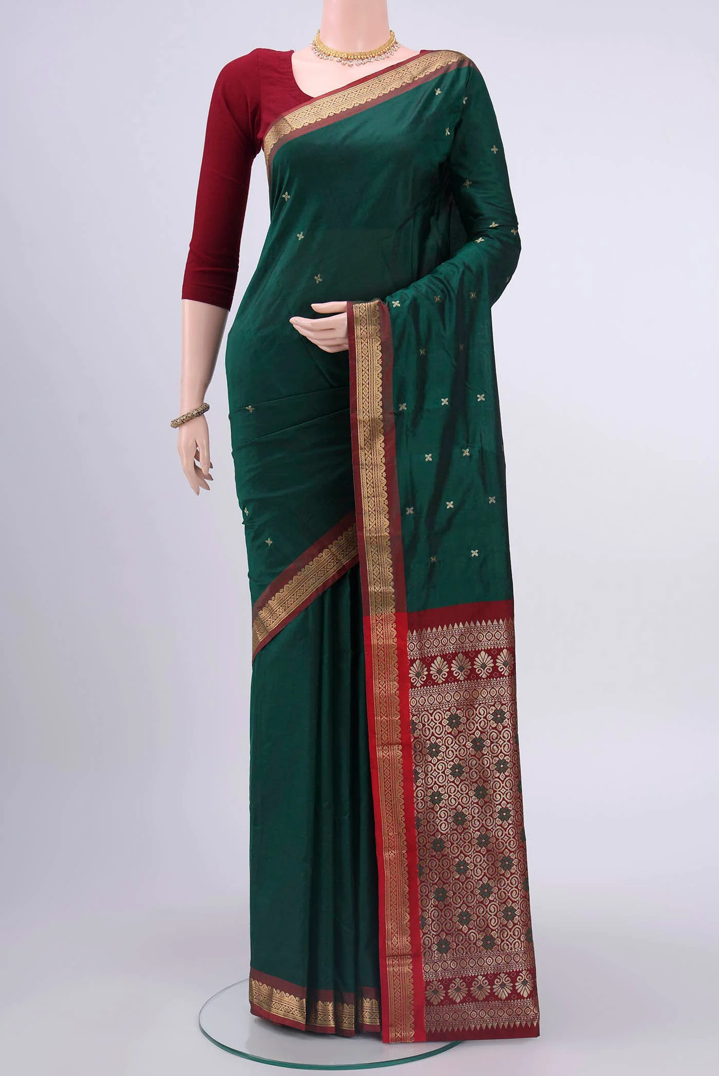 Bottle Green Dual Tone Blended Bangalore Silk Saree