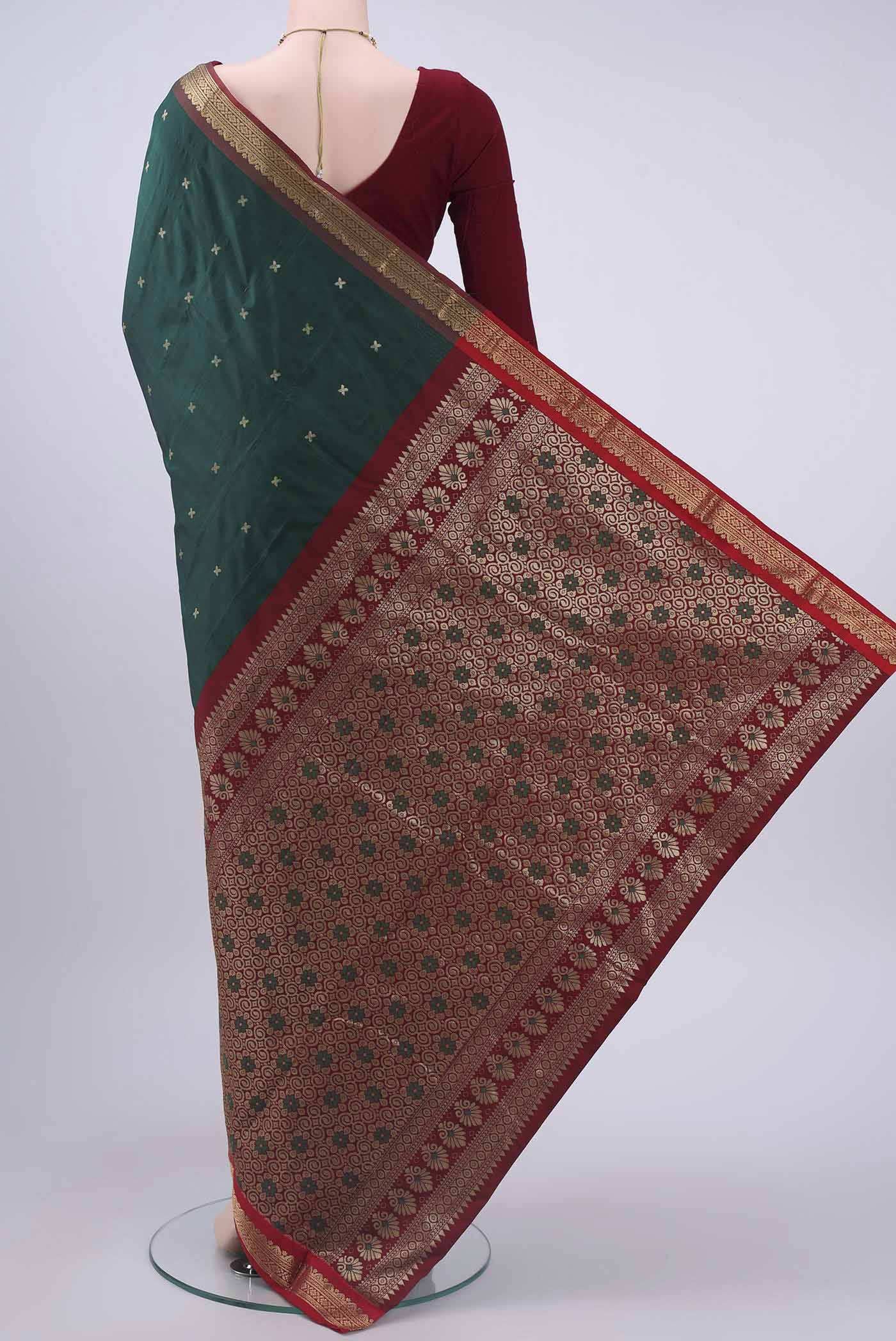 Bottle Green Dual Tone Blended Bangalore Silk Saree - Image 3