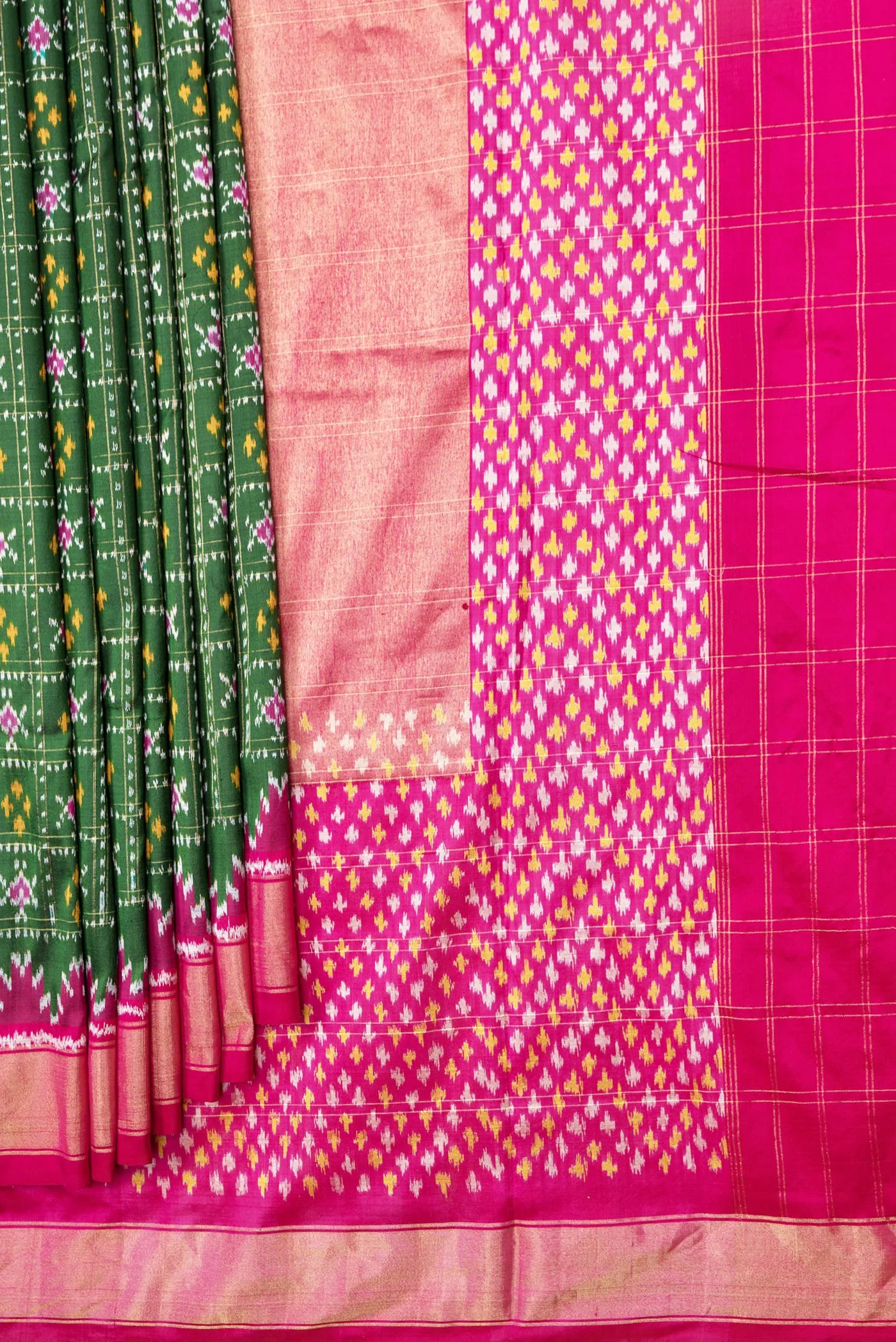 Bottle Green Pochampally Silk Saree - Image 4