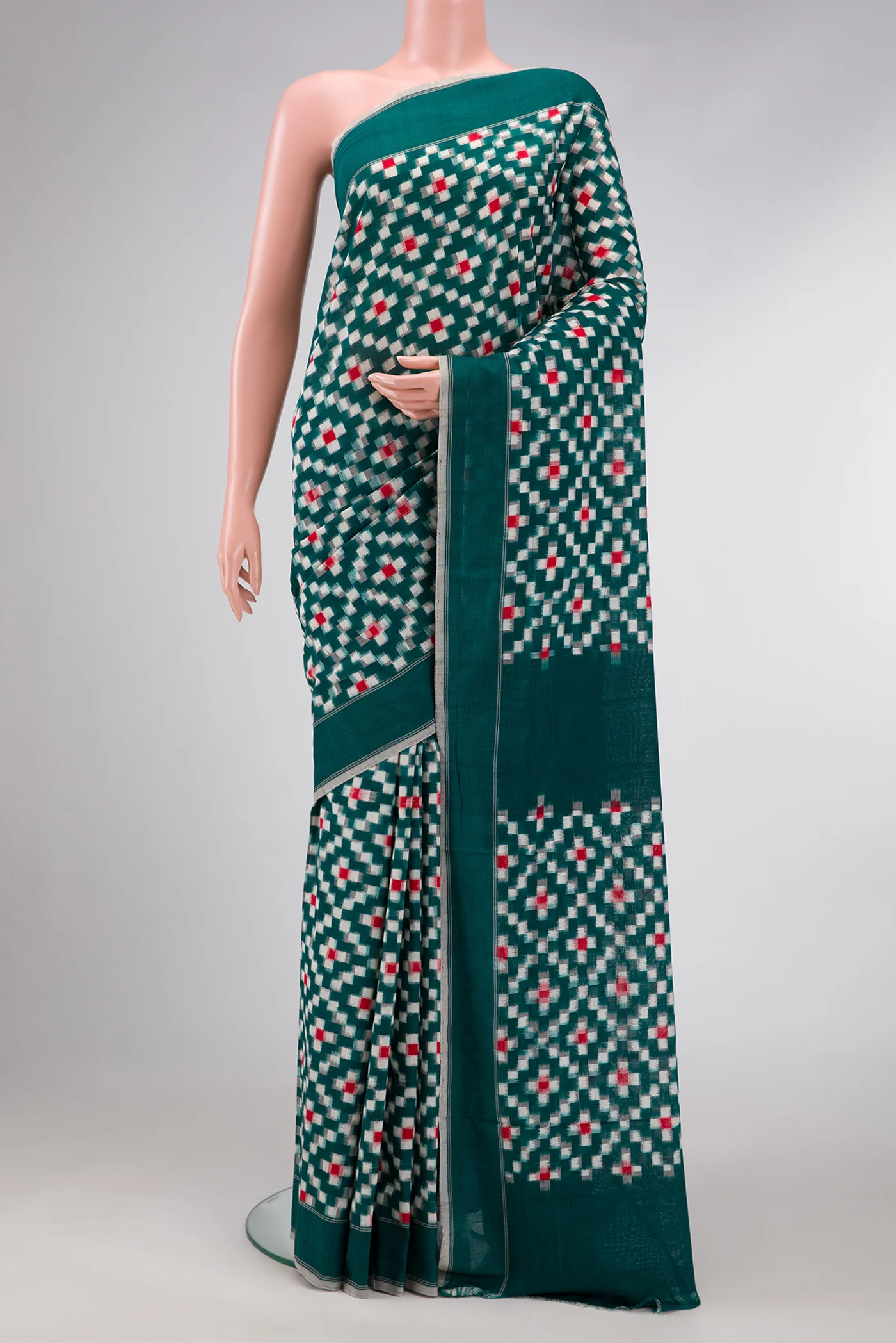 Bottle Green Pochampally Cotton Saree