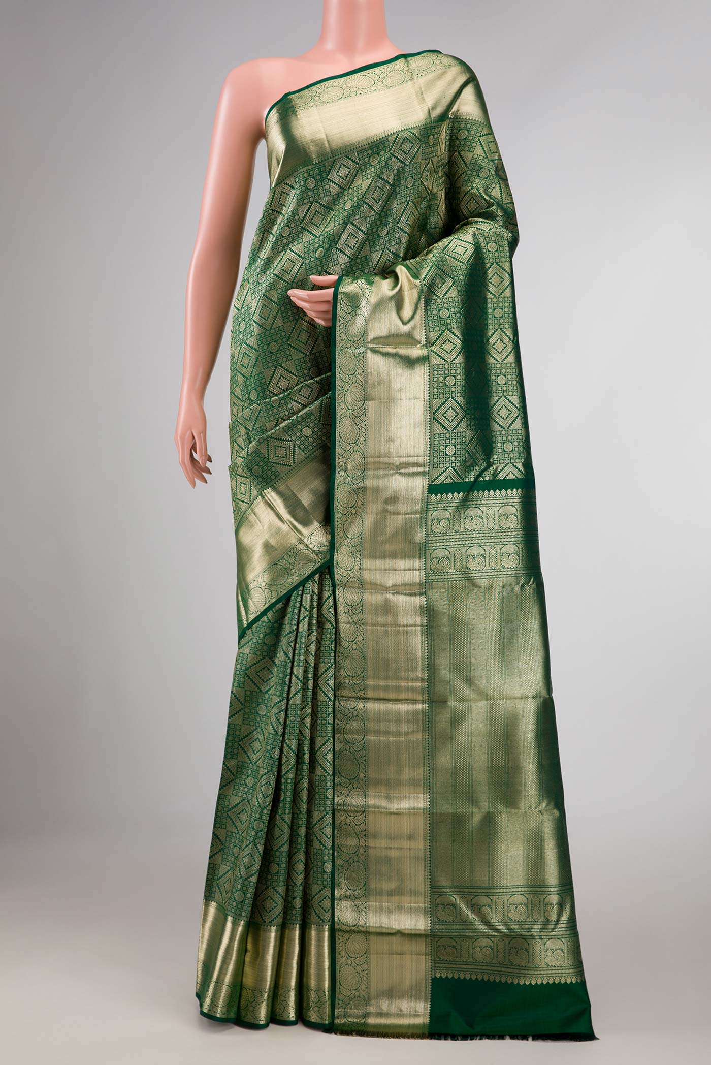 Bottle Green Dual Tone Kanchipuram Saree