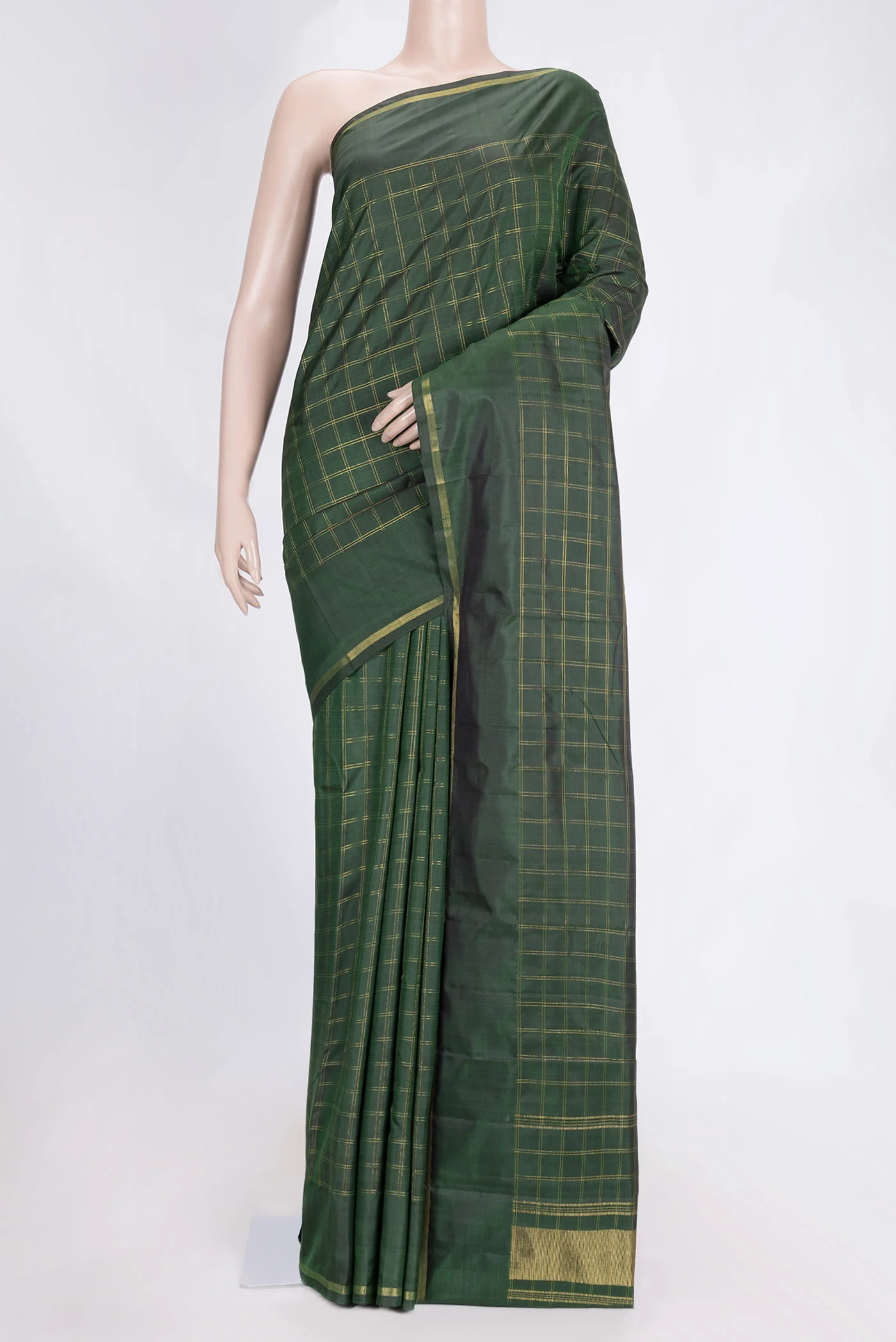 Bottle Green Dual Tone Kanchipuram Saree