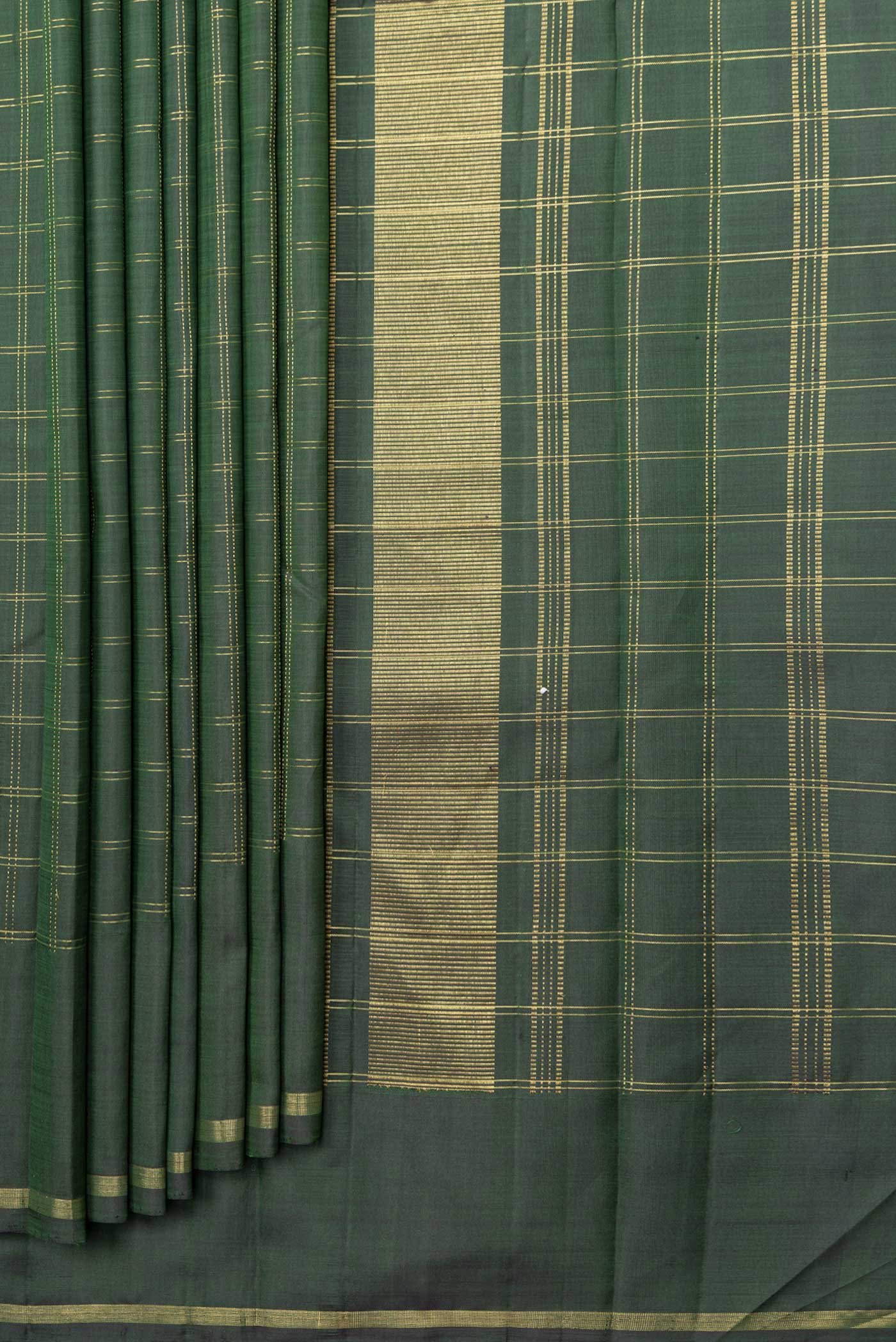 Bottle Green Dual Tone Kanchipuram Saree - Image 4