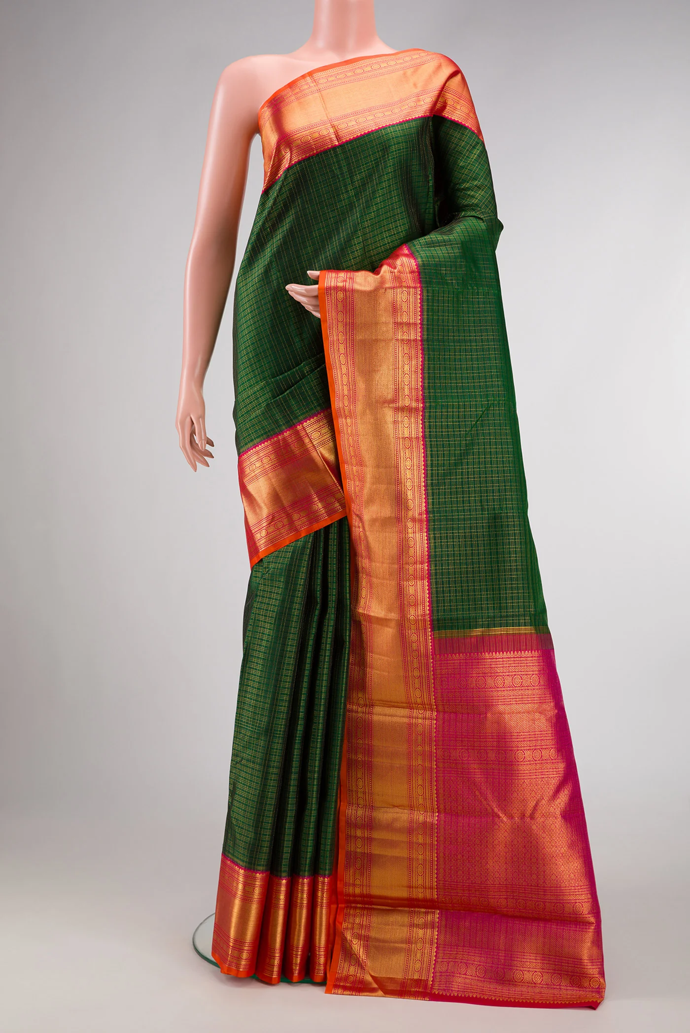 Bottle Green Kanchipuram Silk Saree
