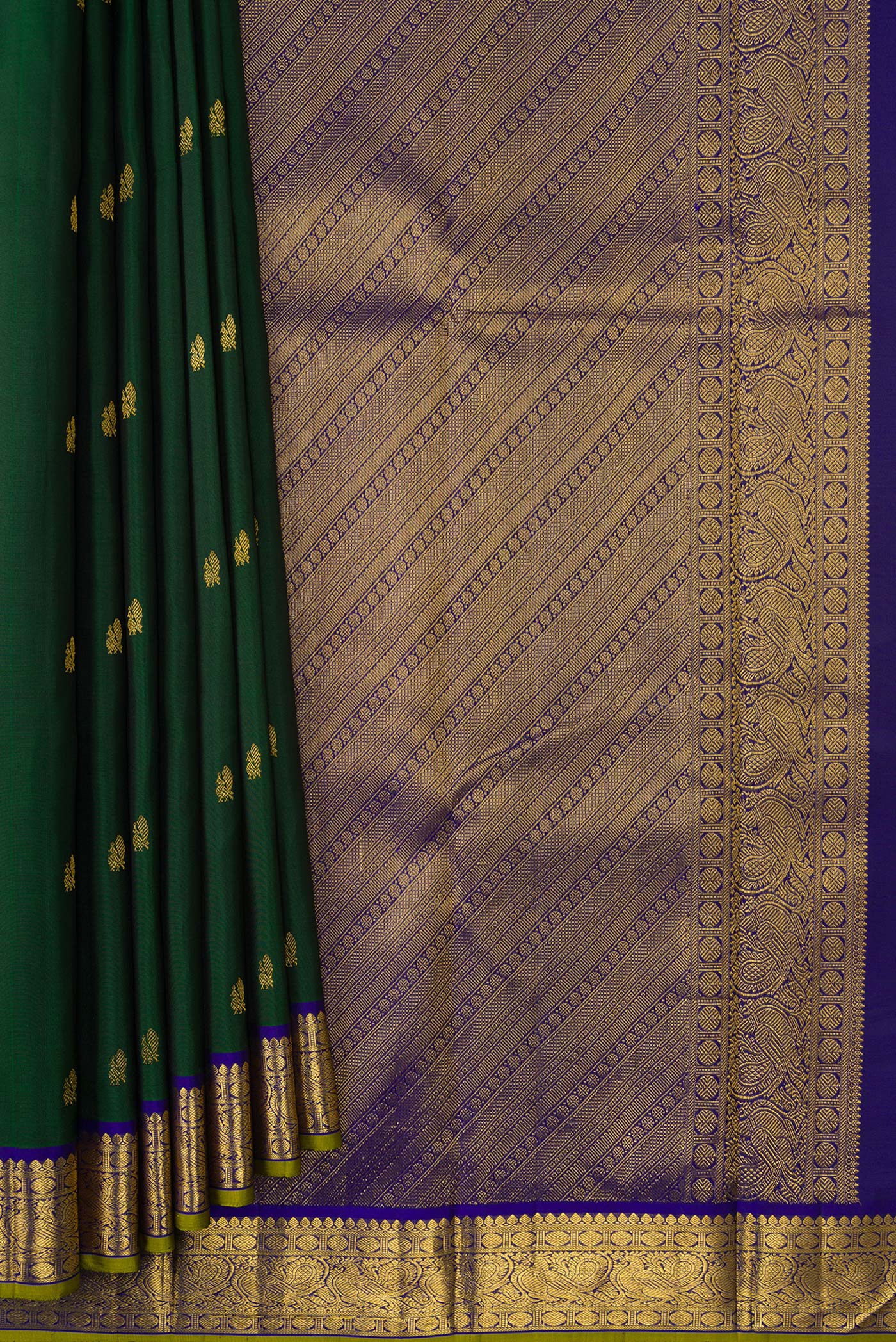 Bottle Green Kanchipuram Silk Saree - Image 4