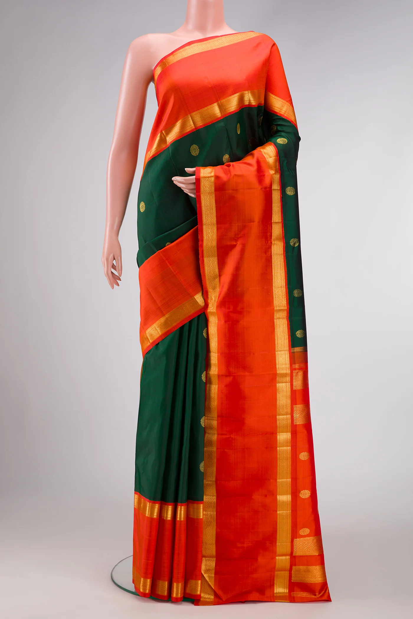 Bottle Green Kanchipuram Silk Saree