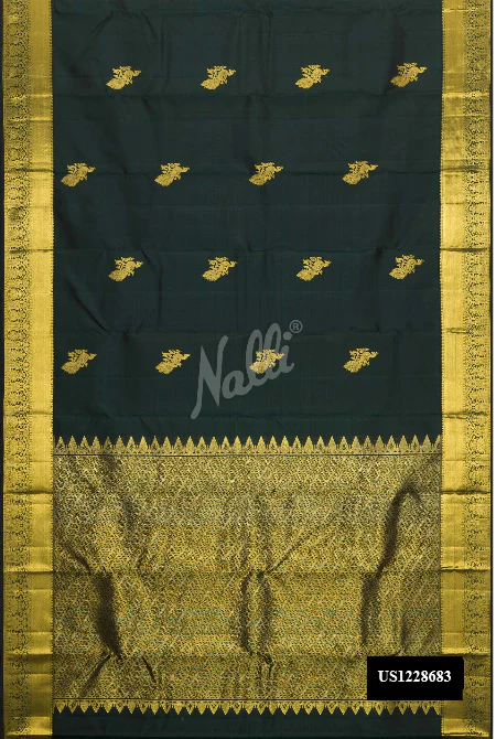 Bottle Green Dual Tone Kanchipuram Silk Saree
