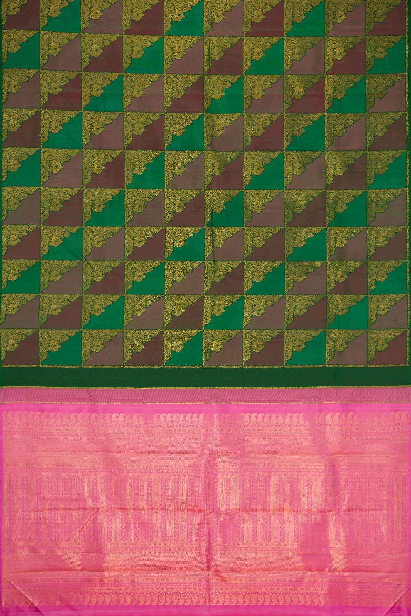 Bottle Green Dual Tone Kanjivaram Silk Saree - Image 5