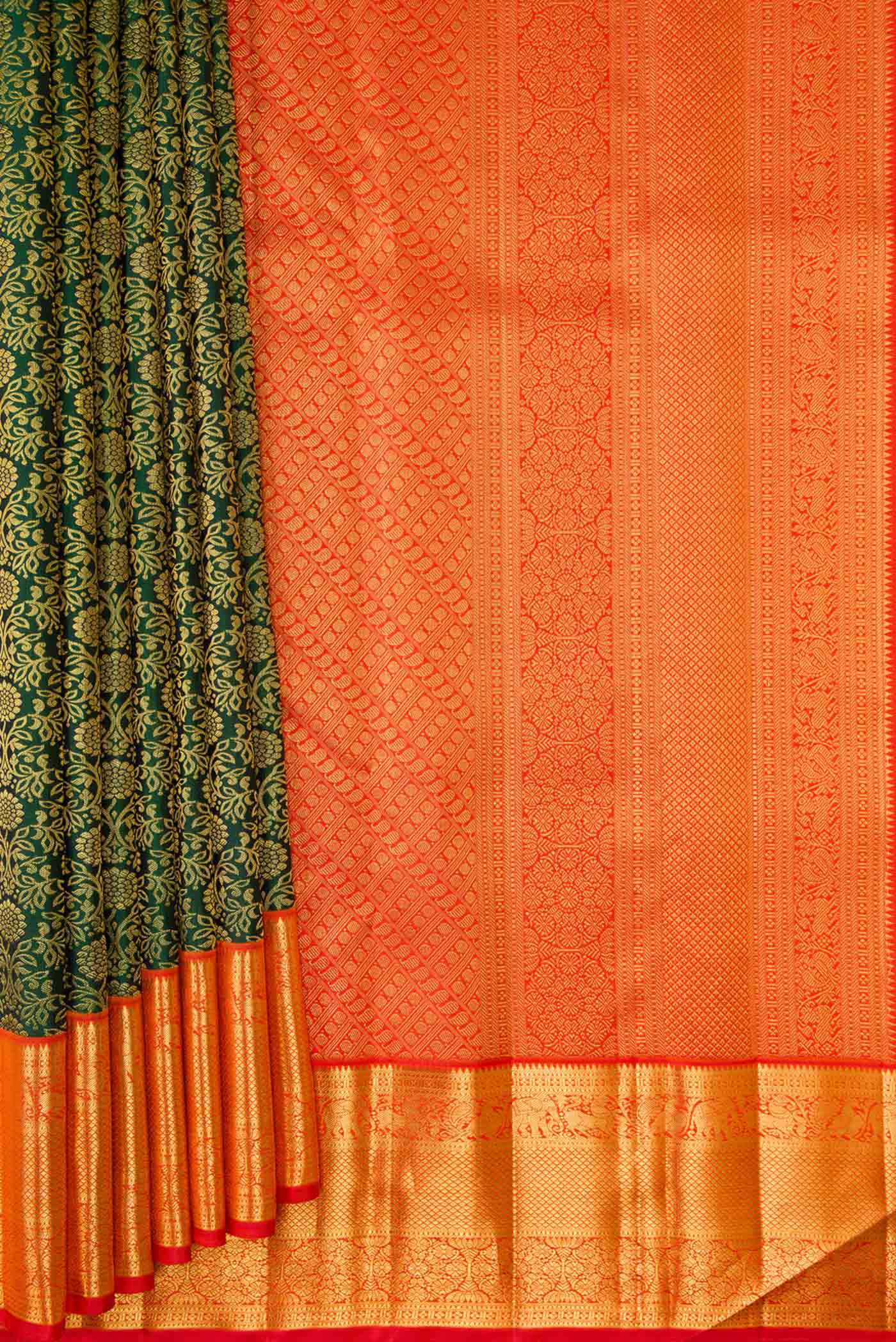 Bottle Green Kanchipuram Silk Saree - Image 4