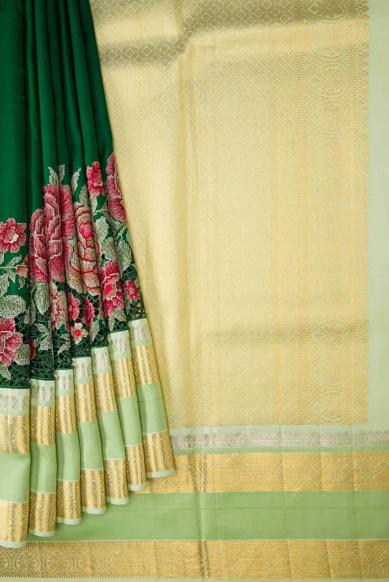 Bottle Green Dual Tone Kanchipuram Silk Saree - Image 2