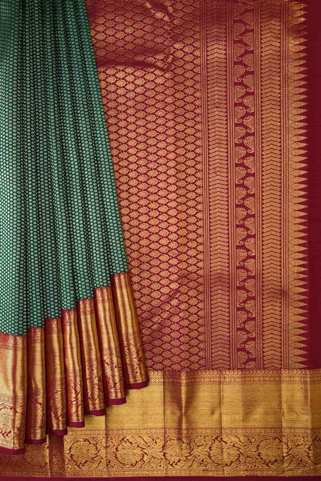 Bottle Green Dual Tone Kanchipuram Silk Saree - Image 2