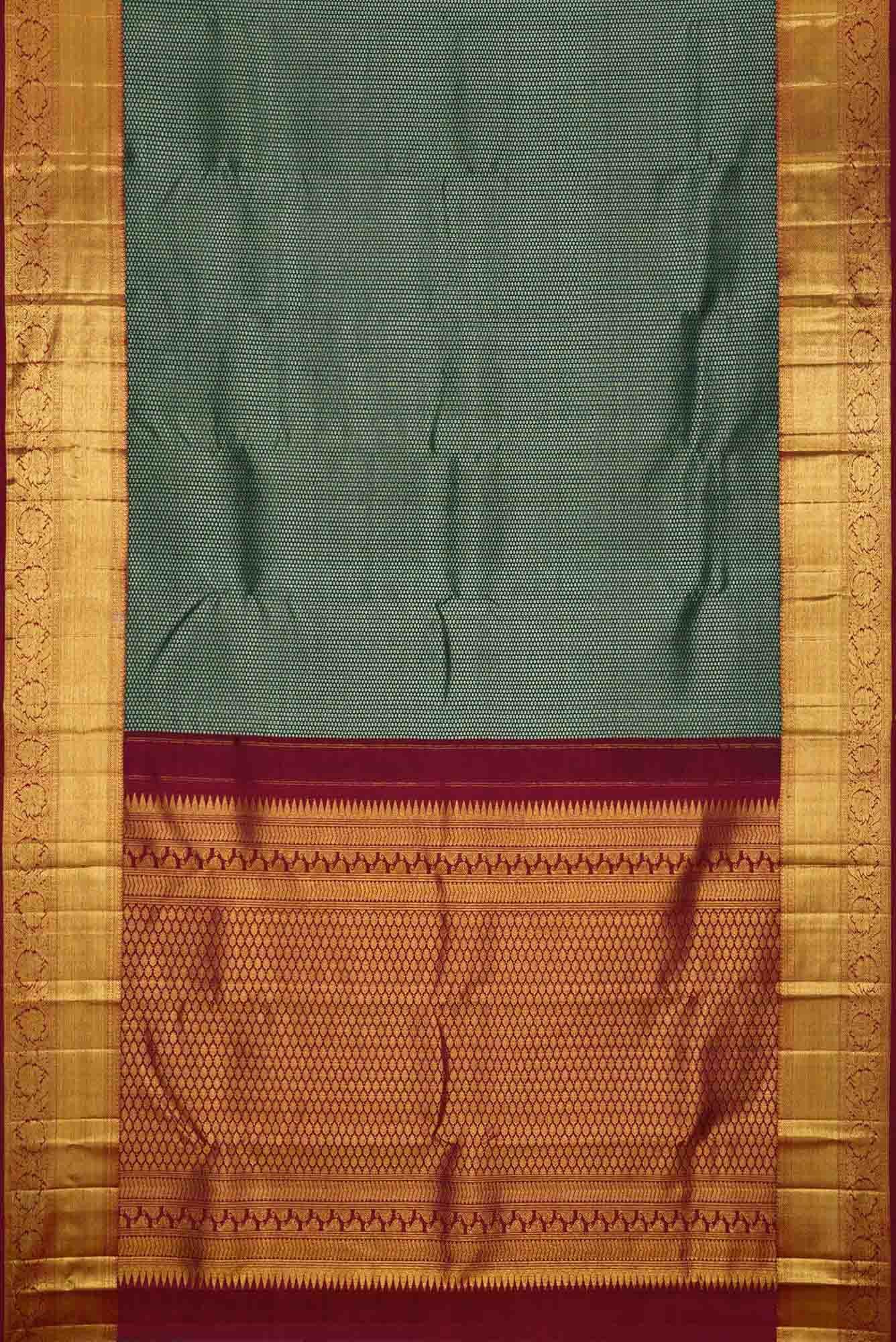 Bottle Green Dual Tone Kanchipuram Silk Saree - Image 4