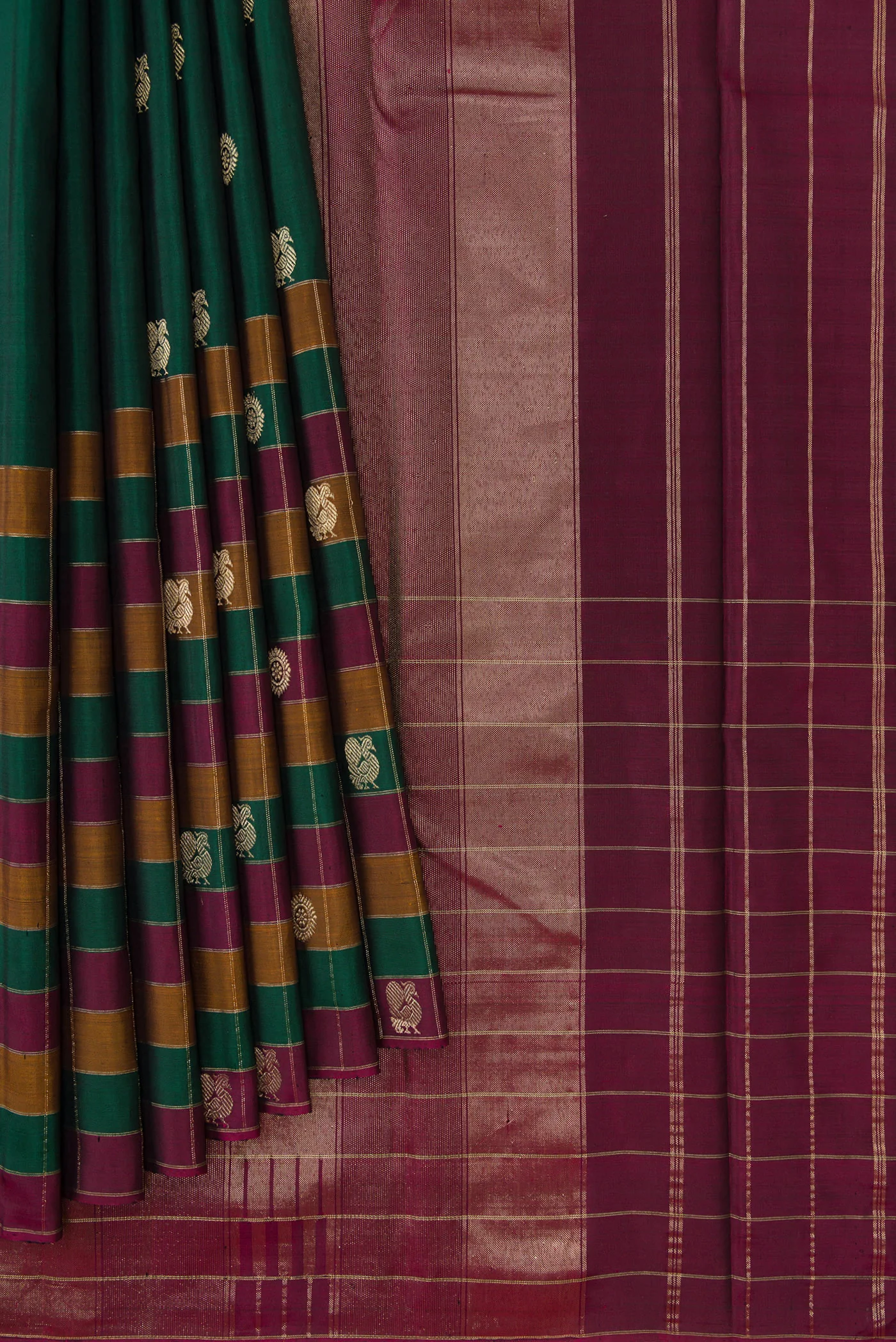 Bottle Green Kanjivaram Silk Saree - Image 4