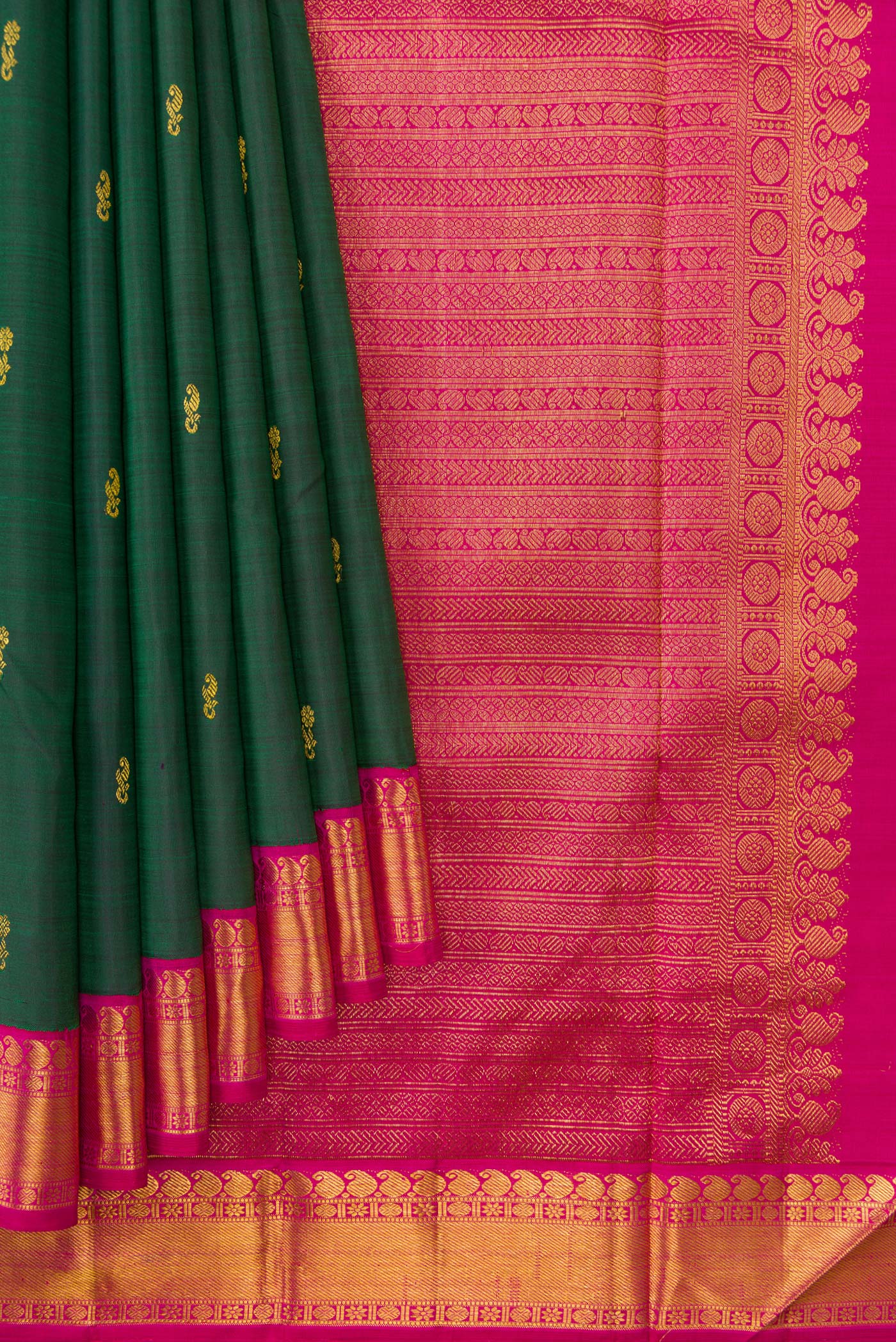 Bottle Green Dual Tone Kanjivaram Silk Saree - Image 4