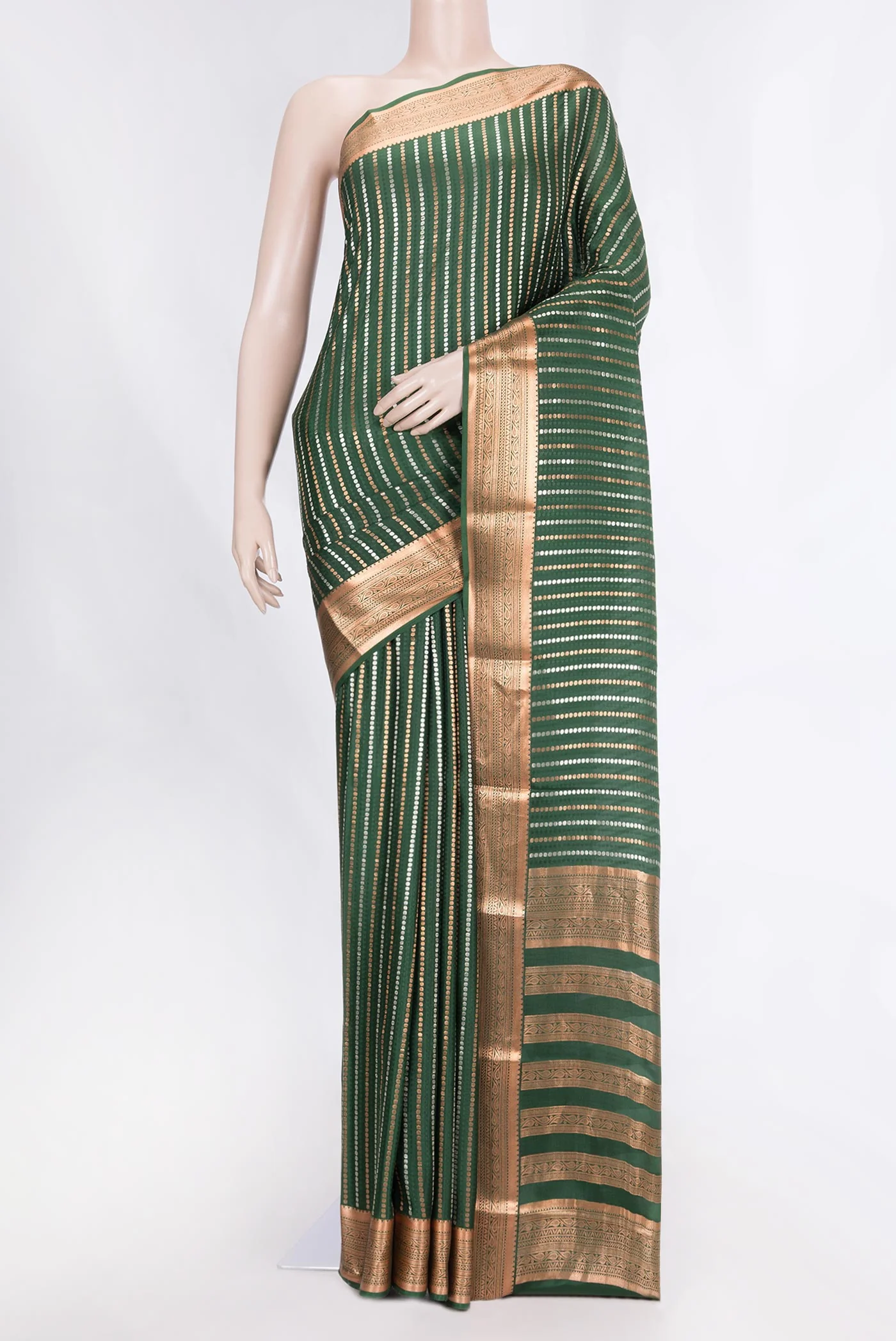 Bottle Green Dual Tone Mysore Crepe Saree