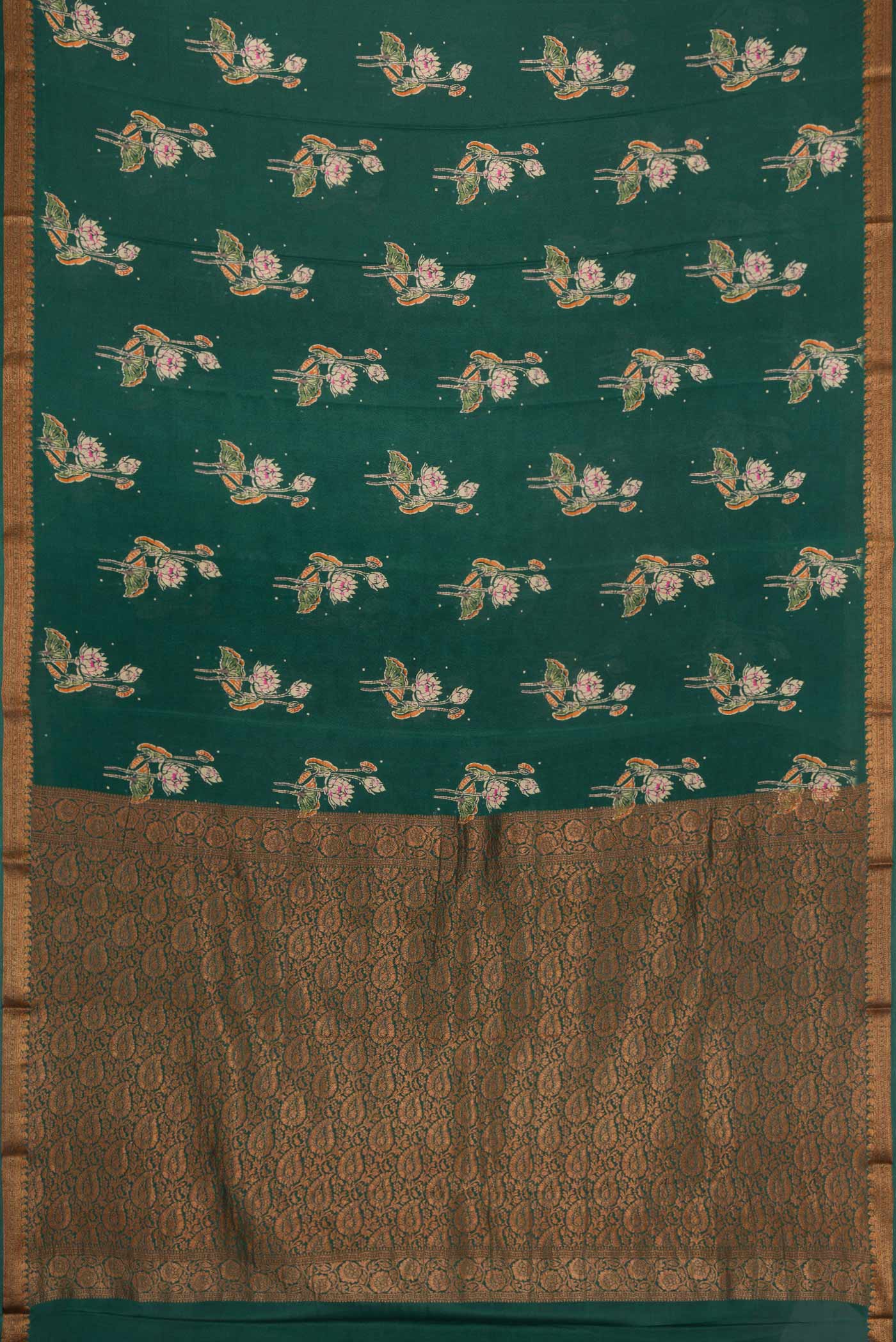 Bottle Green Mysore Crepe Saree - Image 6