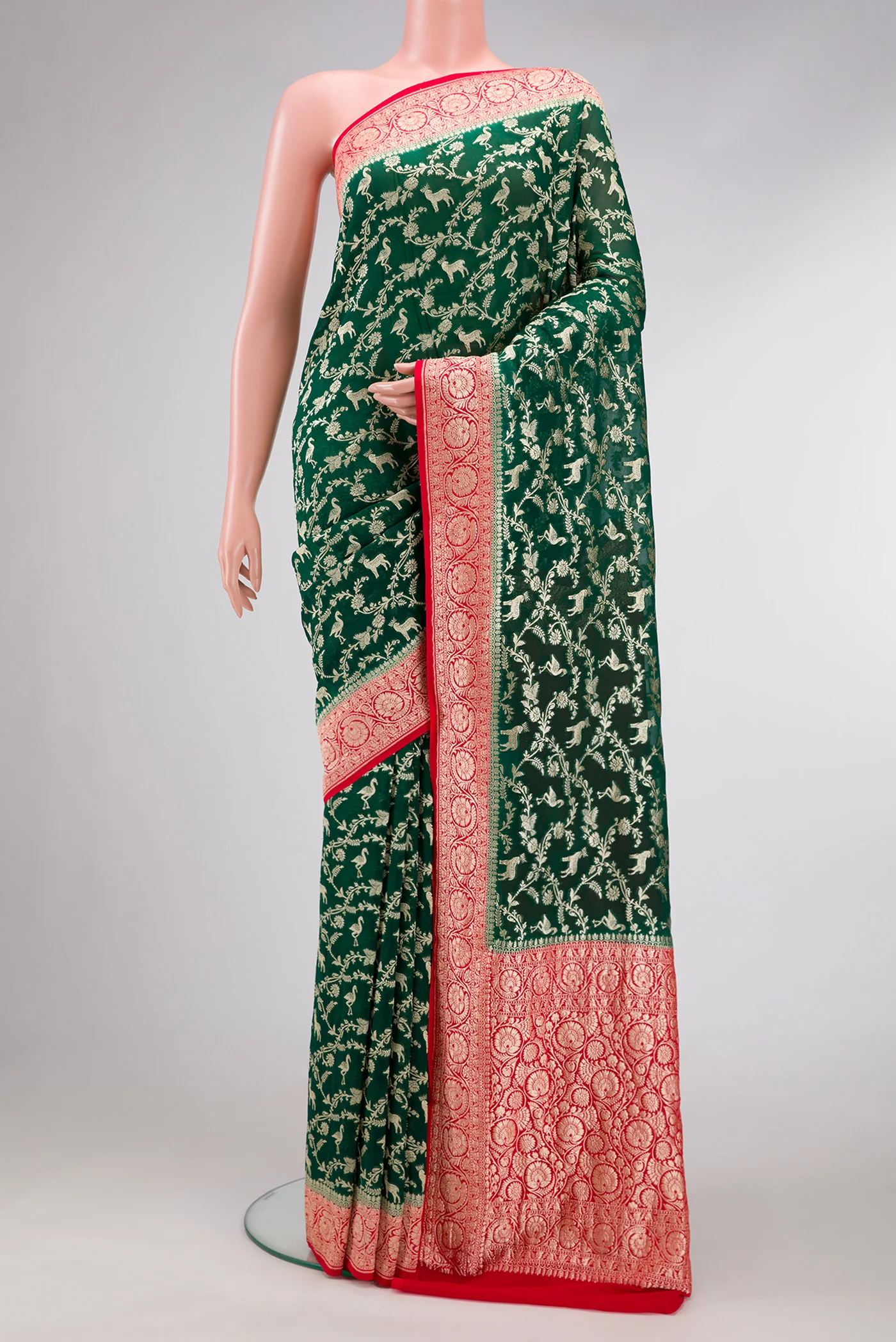 Bottle Green Banarasi Georgette Saree