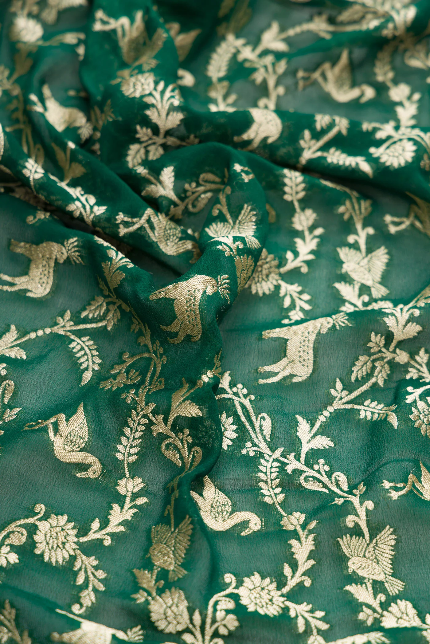 Bottle Green Banarasi Georgette Saree - Image 2