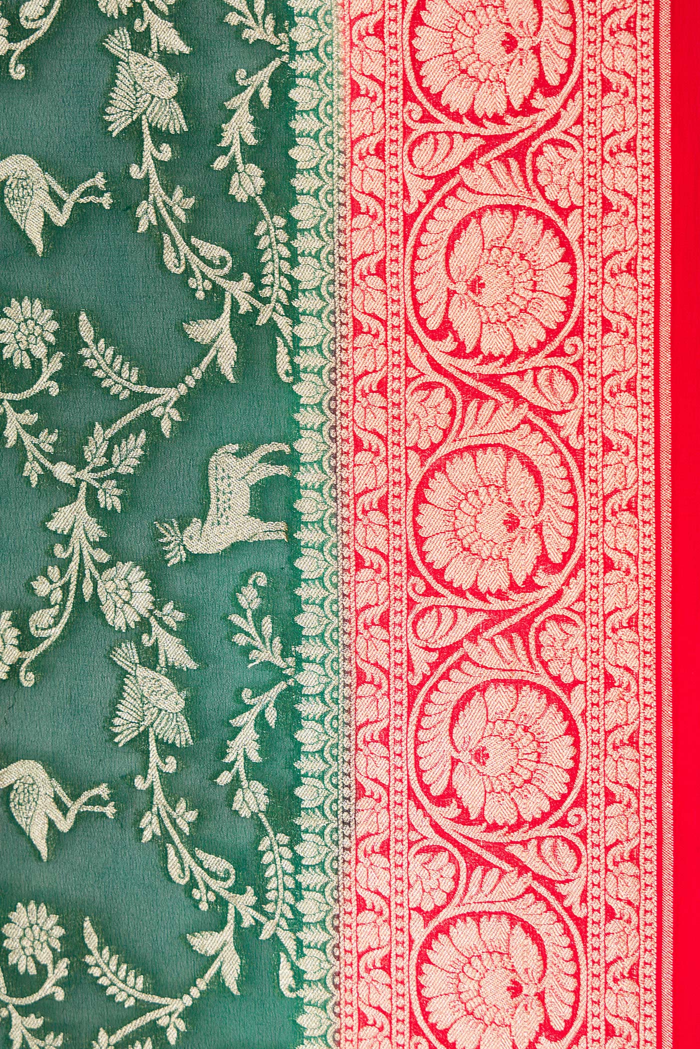 Bottle Green Banarasi Georgette Saree - Image 3