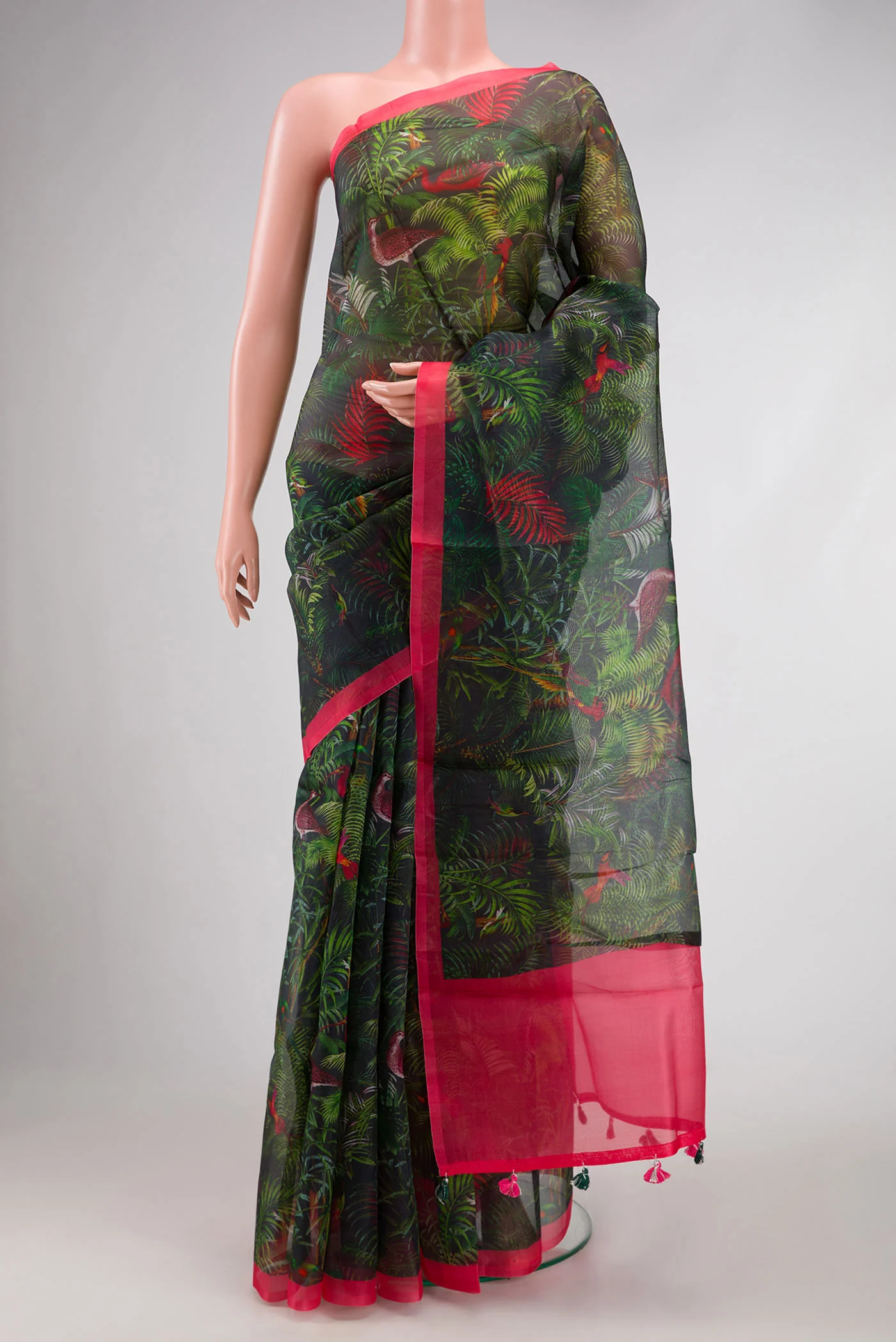 Bottle Green Organza Silk Saree