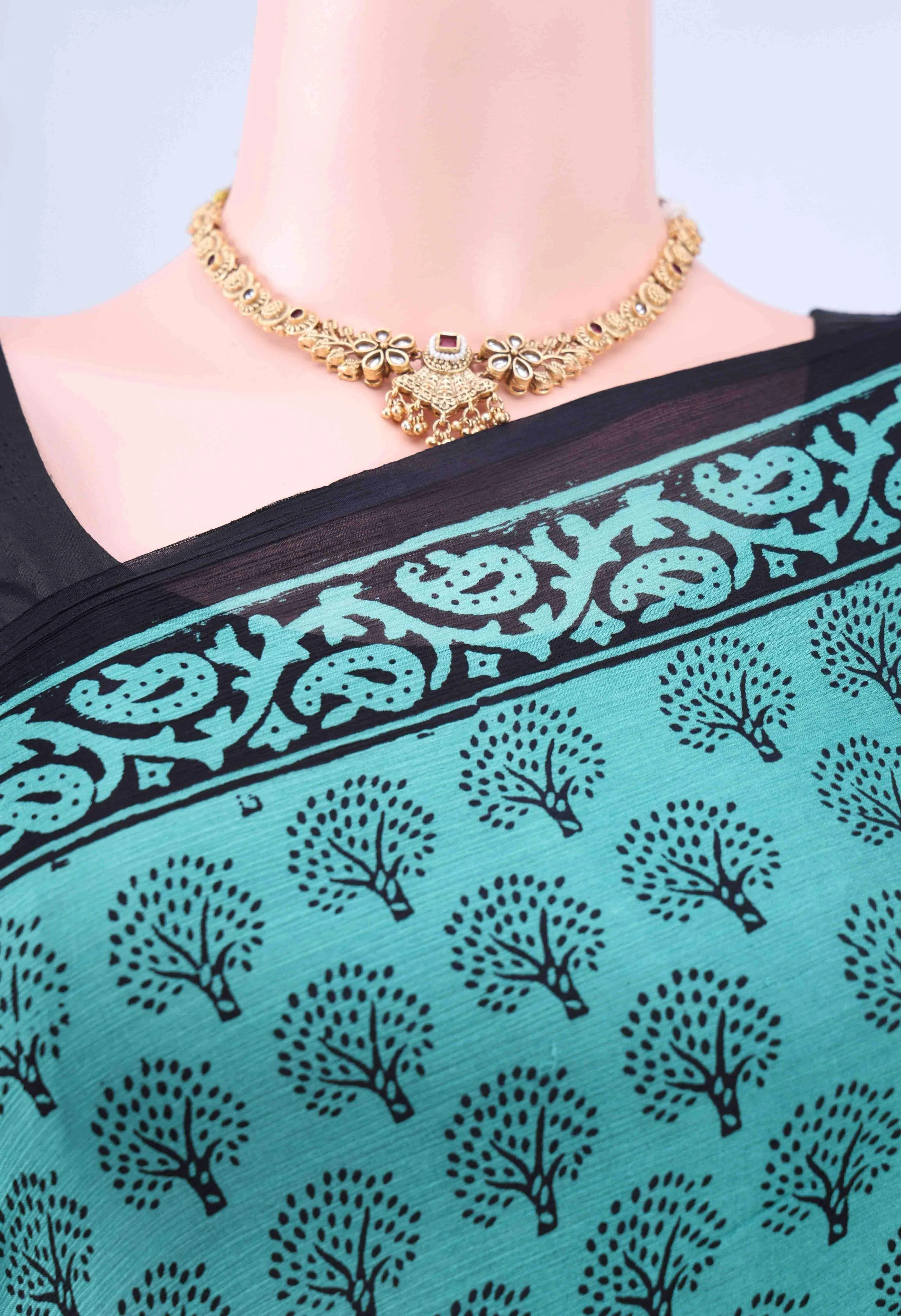 Blue Mysore Crepe Saree - Image 3