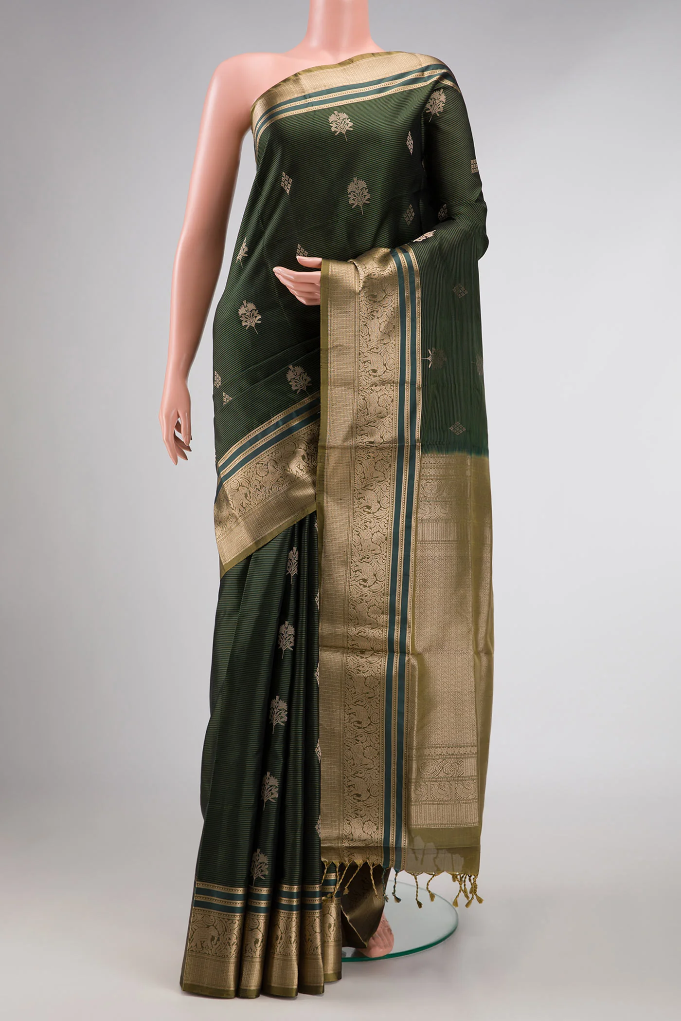 Bottle Green Dual Tone Soft Silk Saree