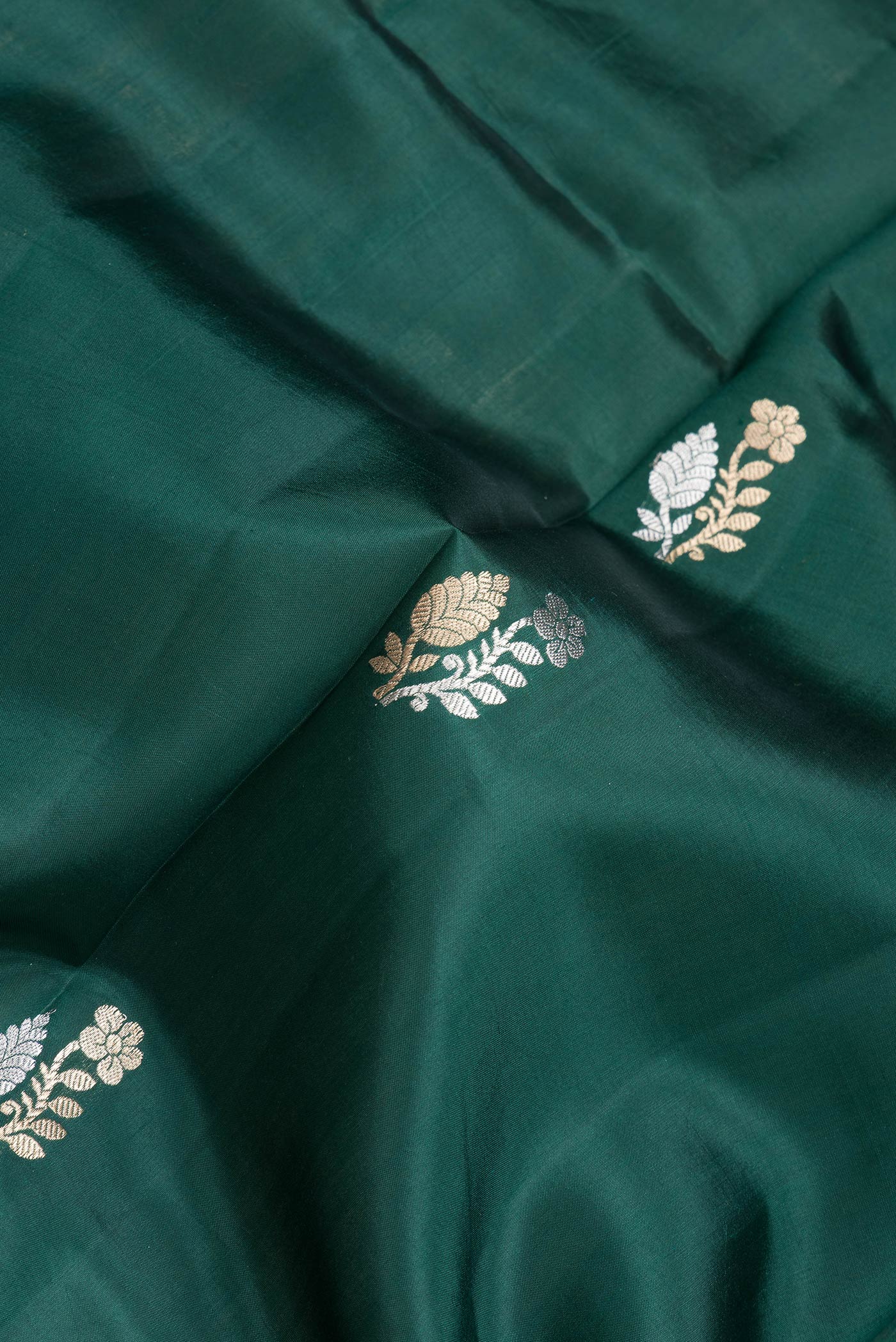 Bottle Green Banarasi Katan Silk Saree - Image 2